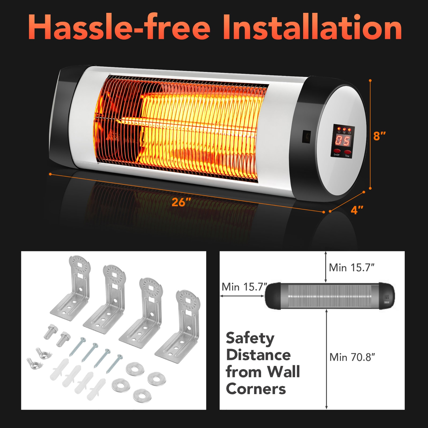 Costway Wall-Mounted Electric Heater Patio Infrared Heater W/ Remote Control
