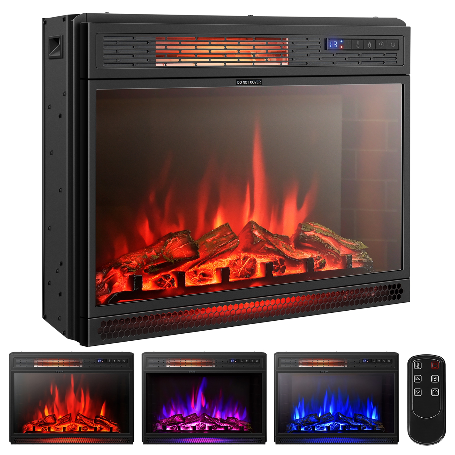 25po Foyer électrique autoportant et chauffant encastré Log Flame Remote 1350W