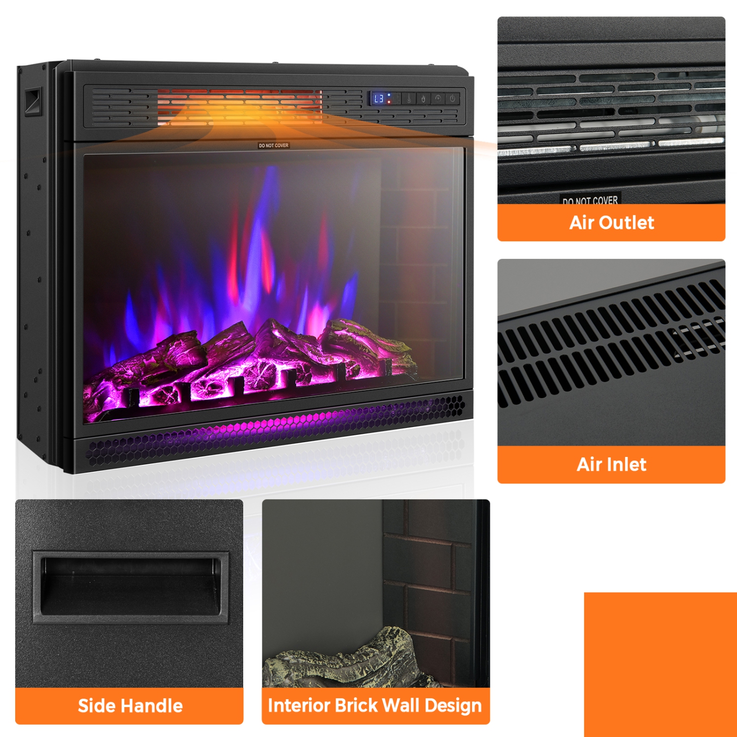 25po Foyer électrique autoportant et chauffant encastré Log Flame Remote 1350W
