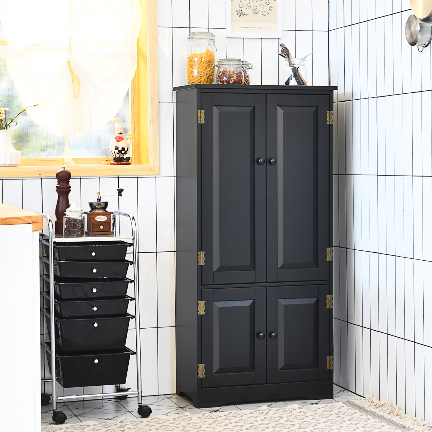 Costway Accent Floor Storage Cabinet W/ Adjustable Shelves Antique