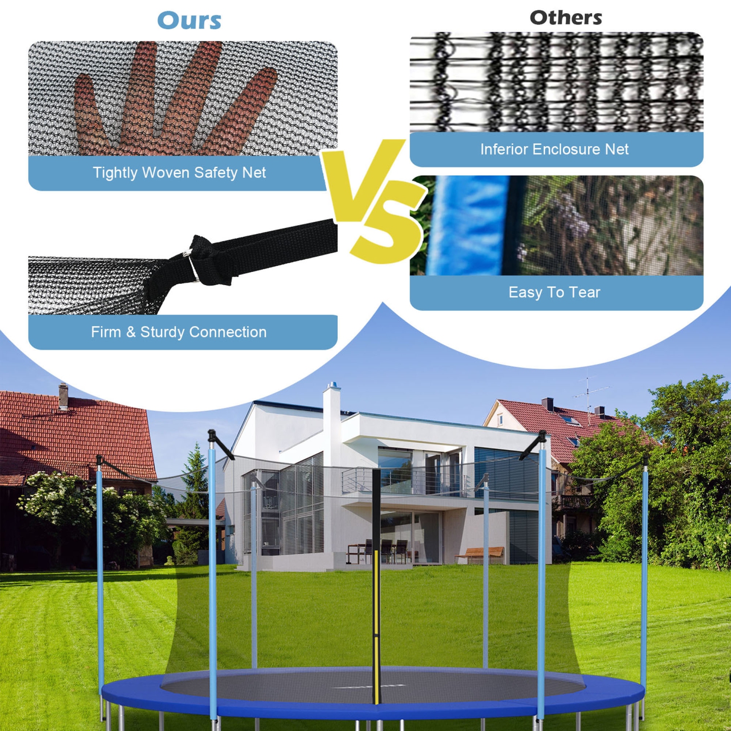 Gymax 8FT Trampoline Replacement Safety Enclosure Net Weather-Resistant