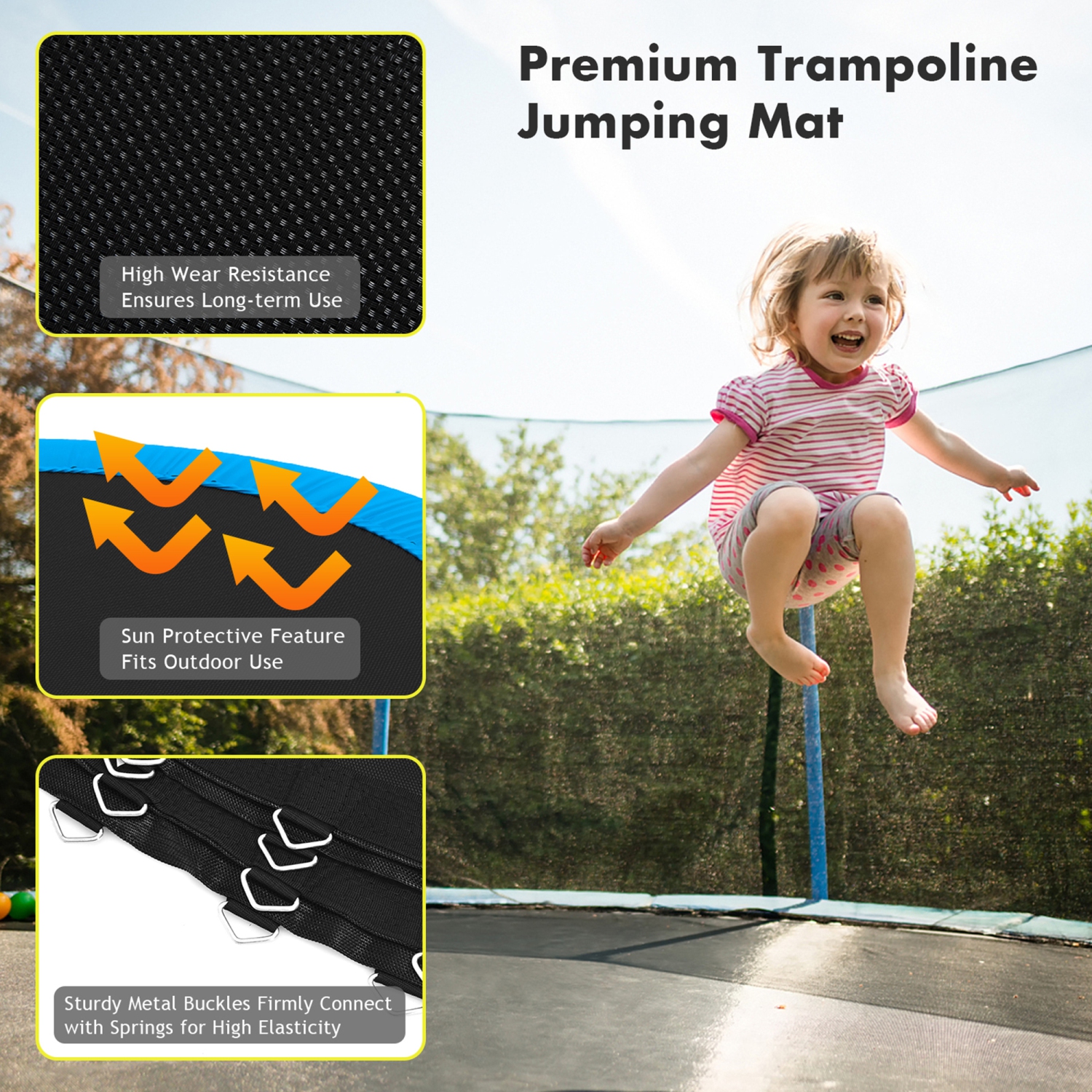 Gymax Replacement Trampoline Mat Jumping Mat Fits 14ft Frame w/ V-Hooks