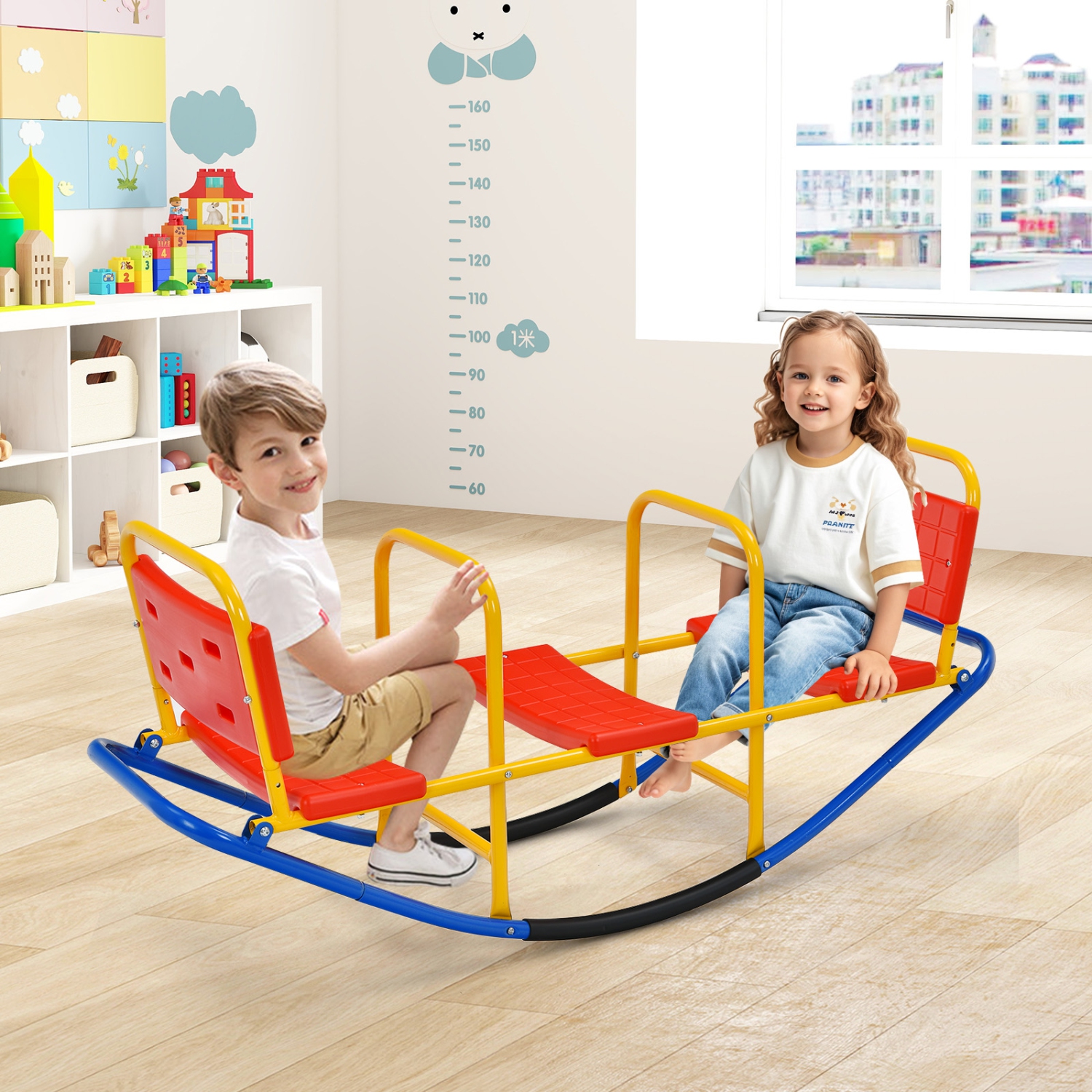 Gymax Kids Teeter Totter Outdoor Teeter Totter Gift for Children Boys Girl