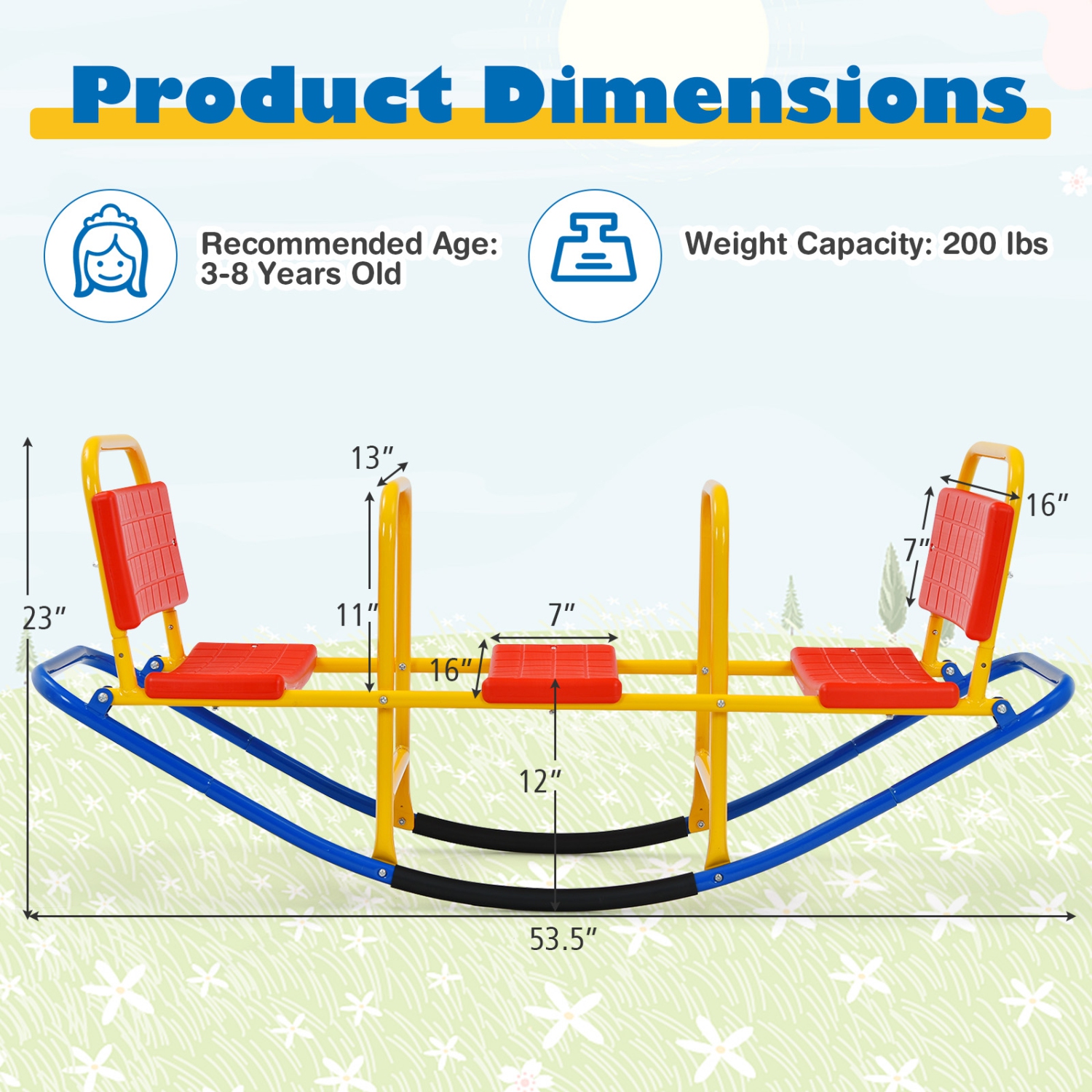 Gymax Kids Teeter Totter Outdoor Teeter Totter Gift for Children Boys Girl