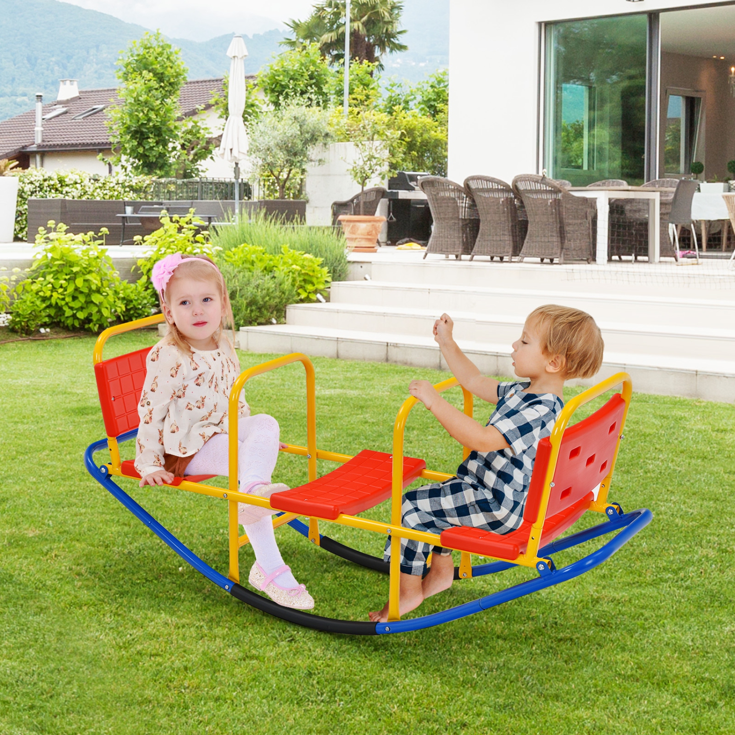 Gymax Kids Teeter Totter Outdoor Teeter Totter Gift for Children Boys Girl