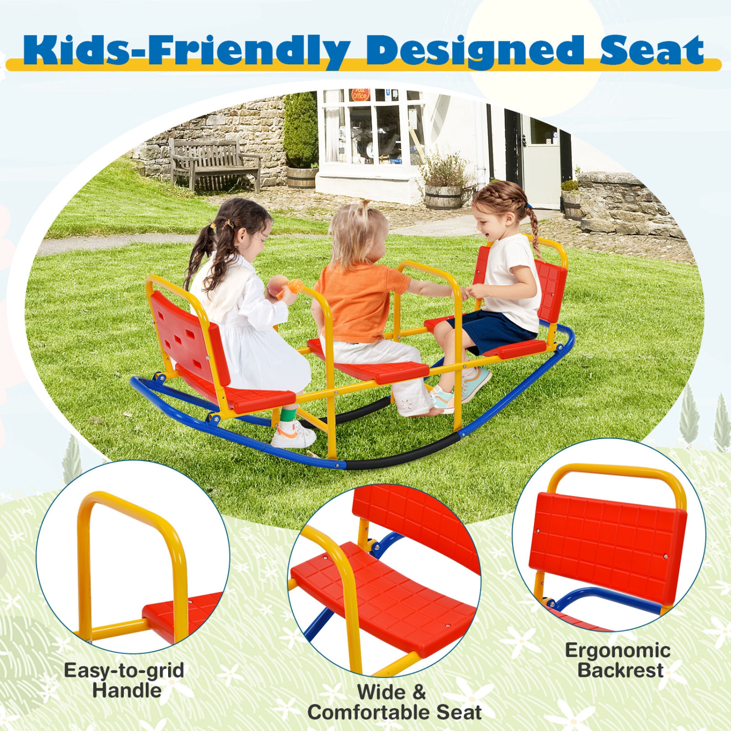 Gymax Kids Teeter Totter Outdoor Teeter Totter Gift for Children Boys Girl