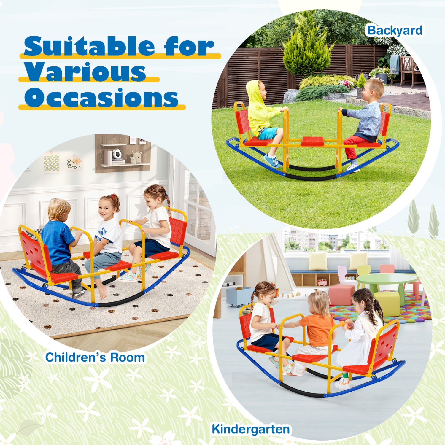 Gymax Kids Teeter Totter Outdoor Teeter Totter Gift for Children Boys Girl