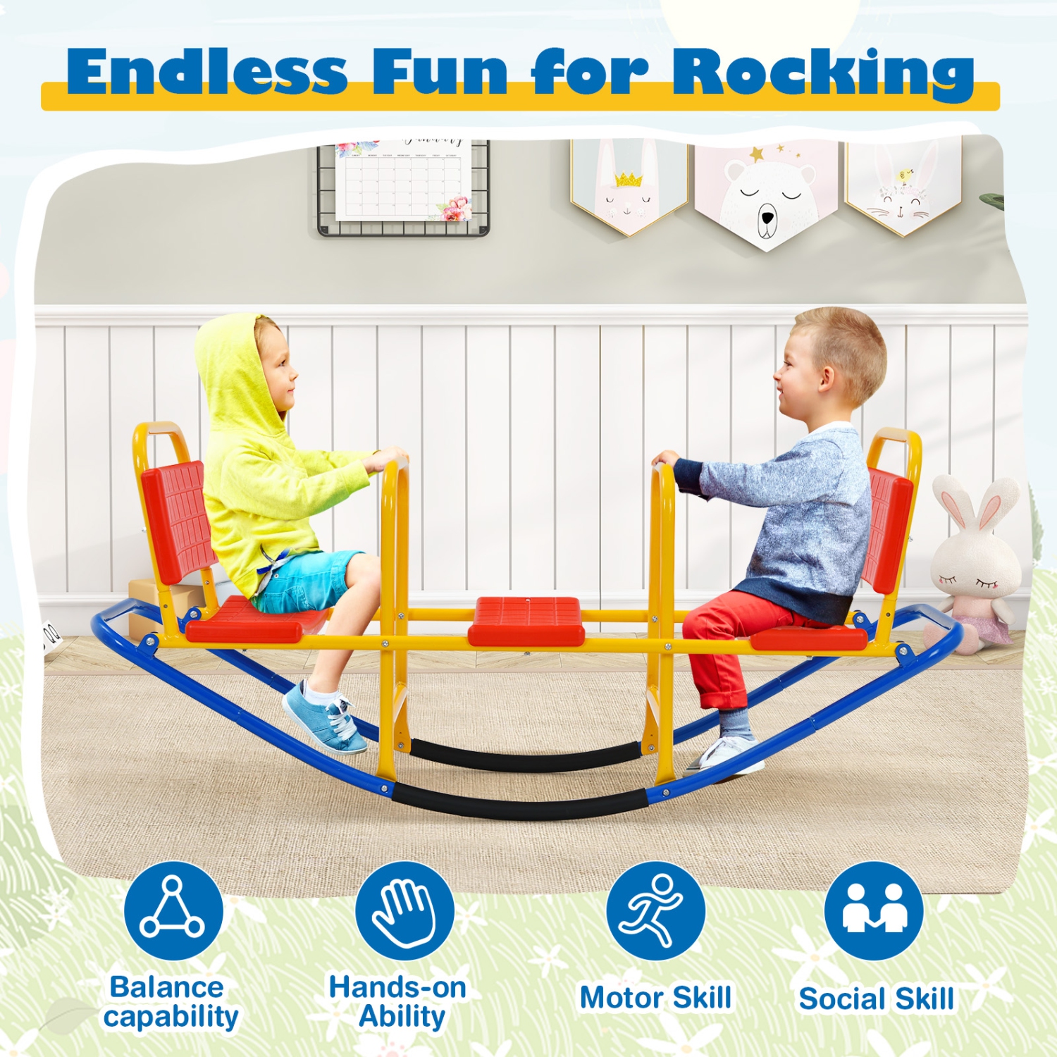 Gymax Kids Teeter Totter Outdoor Teeter Totter Gift for Children Boys Girl