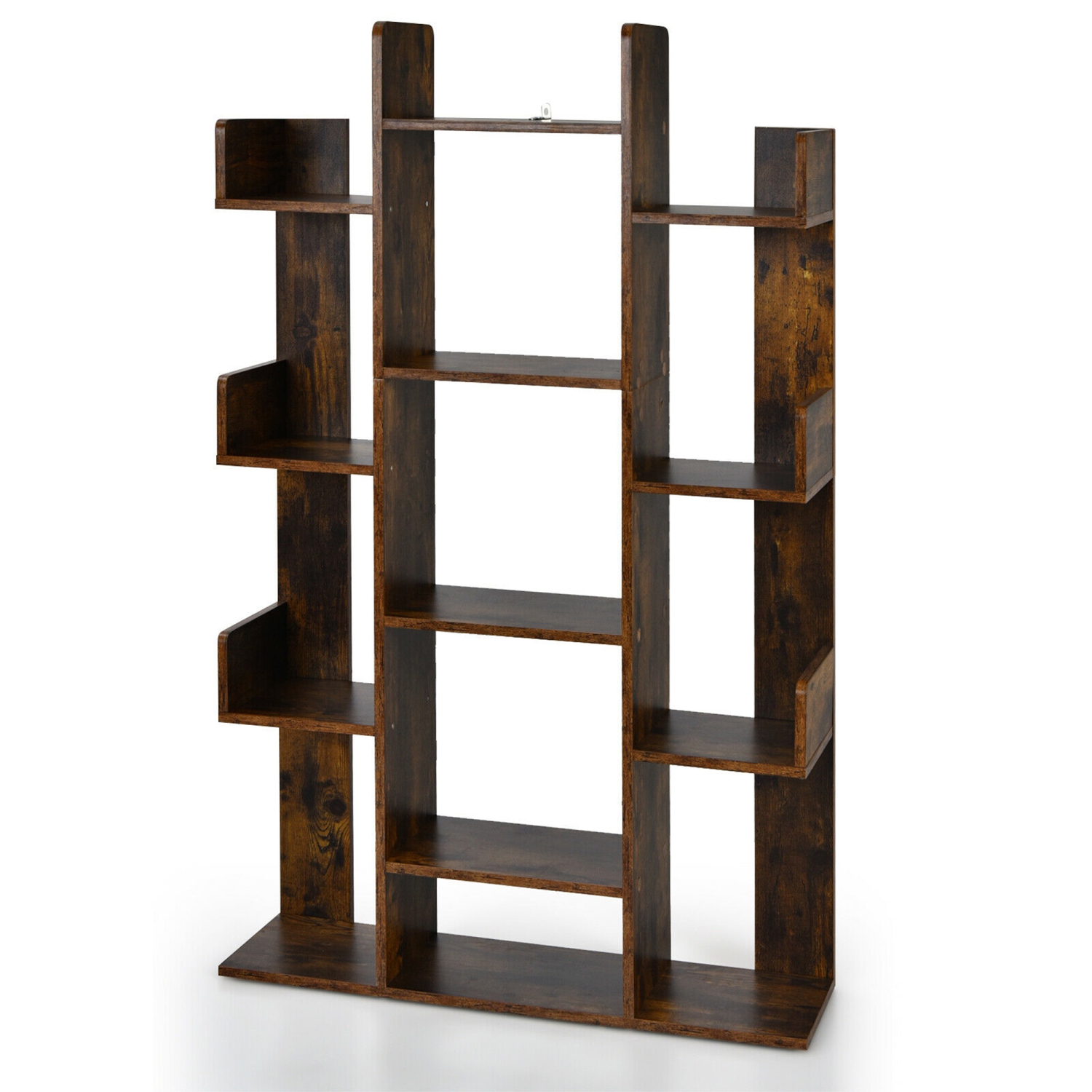 Gymax Bookshelf Tree-Shaped Bookcase w/13 Storage Shelf Rustic Industrial Style