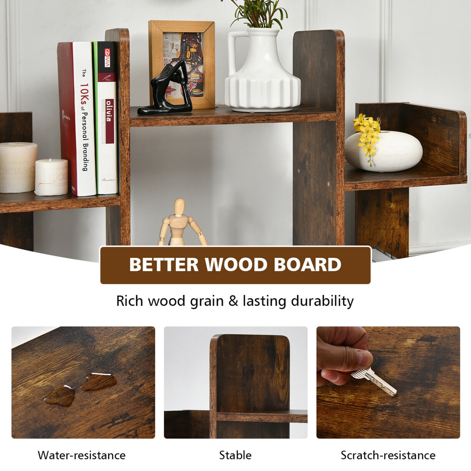 Gymax Bookshelf Tree-Shaped Bookcase w/13 Storage Shelf Rustic Industrial Style