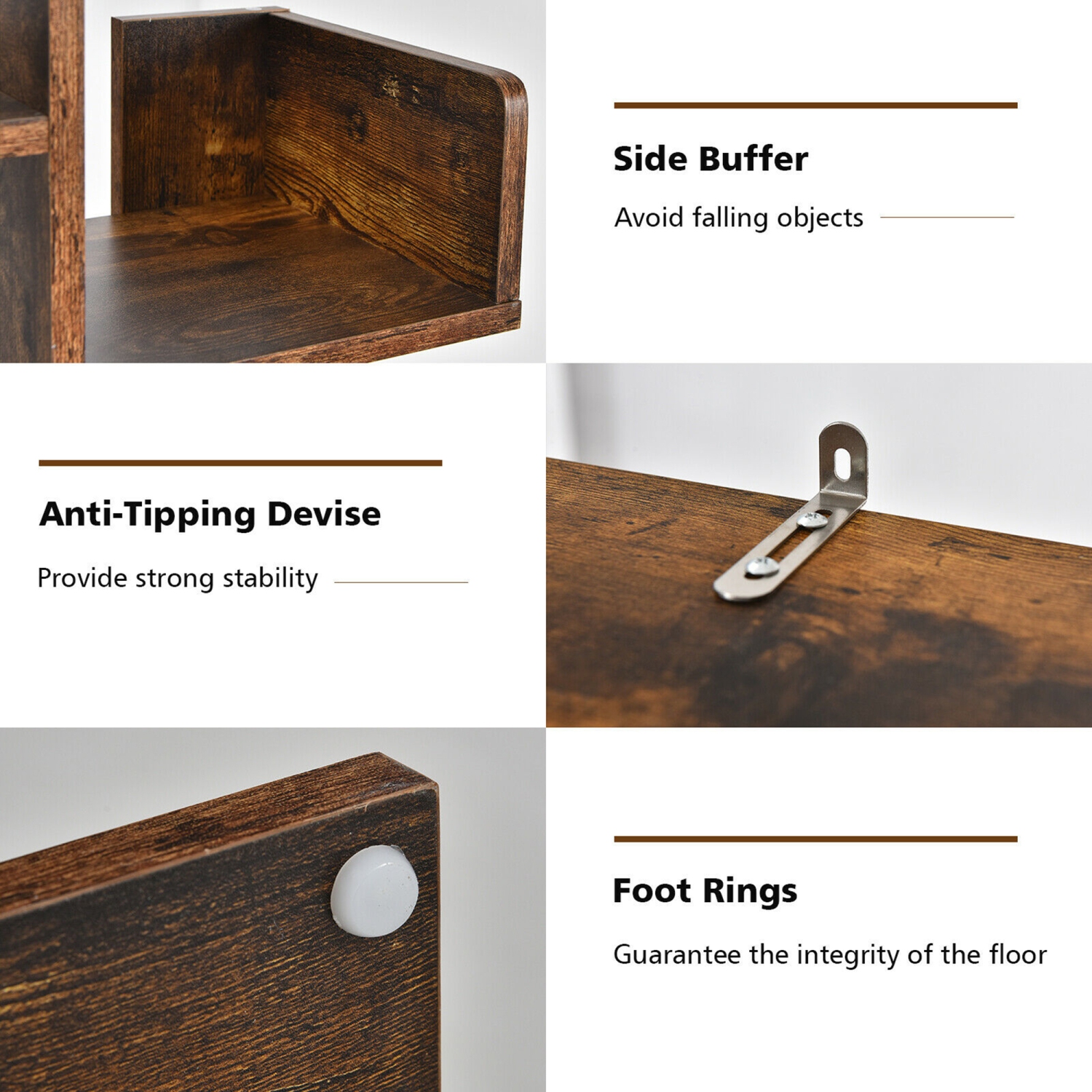 Gymax Bookshelf Tree-Shaped Bookcase w/13 Storage Shelf Rustic Industrial Style