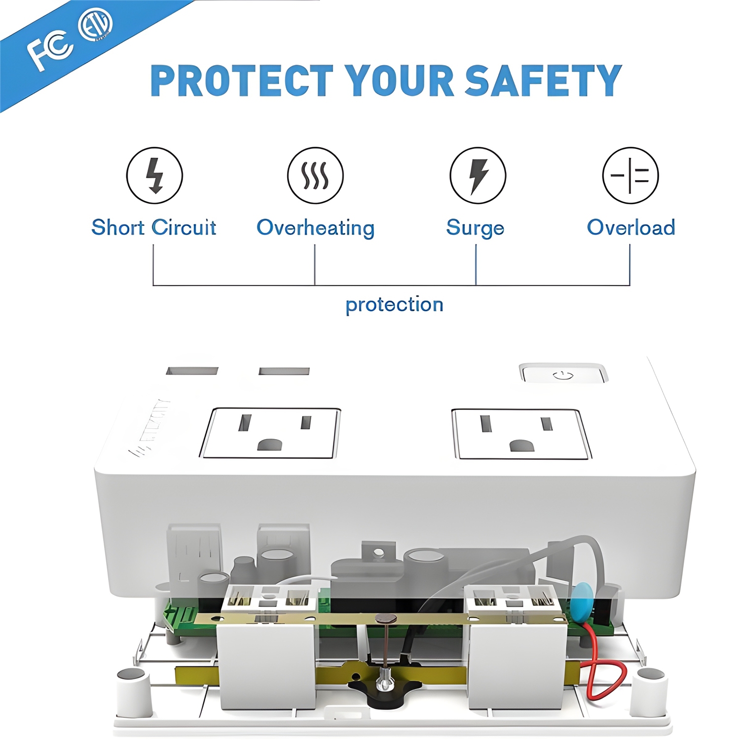 Etekcity - Protecteur de Surtension pour Prise Mural, 2 Prises et 2 Ports USB 3.1A, Blanc