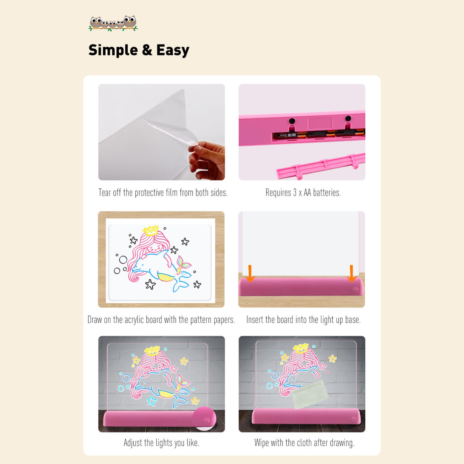 3D Magic Pad, Light Up Drawing Board - Pink-Requires 3 x AA batteries (not included)