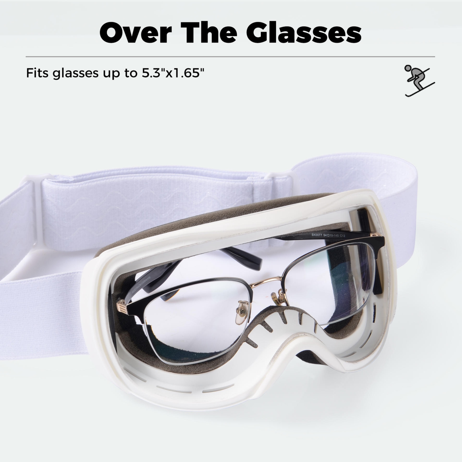 Anti-Fog Ski Goggles, UV Protection Snowboard Goggles, Snow Goggles, White Elastic Band & Brown Lens -for ski, skate, snowboard, skating - 170mm x