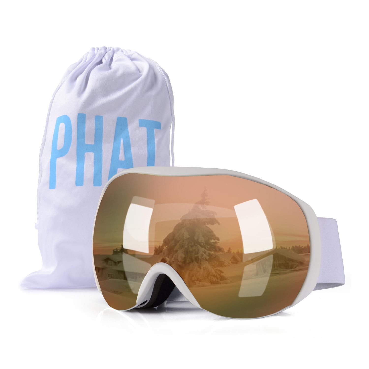 Anti-Fog Ski Goggles, UV Protection Snowboard Goggles, Snow Goggles, White Elastic Band & Brown Lens -for ski, skate, snowboard, skating - 170mm x