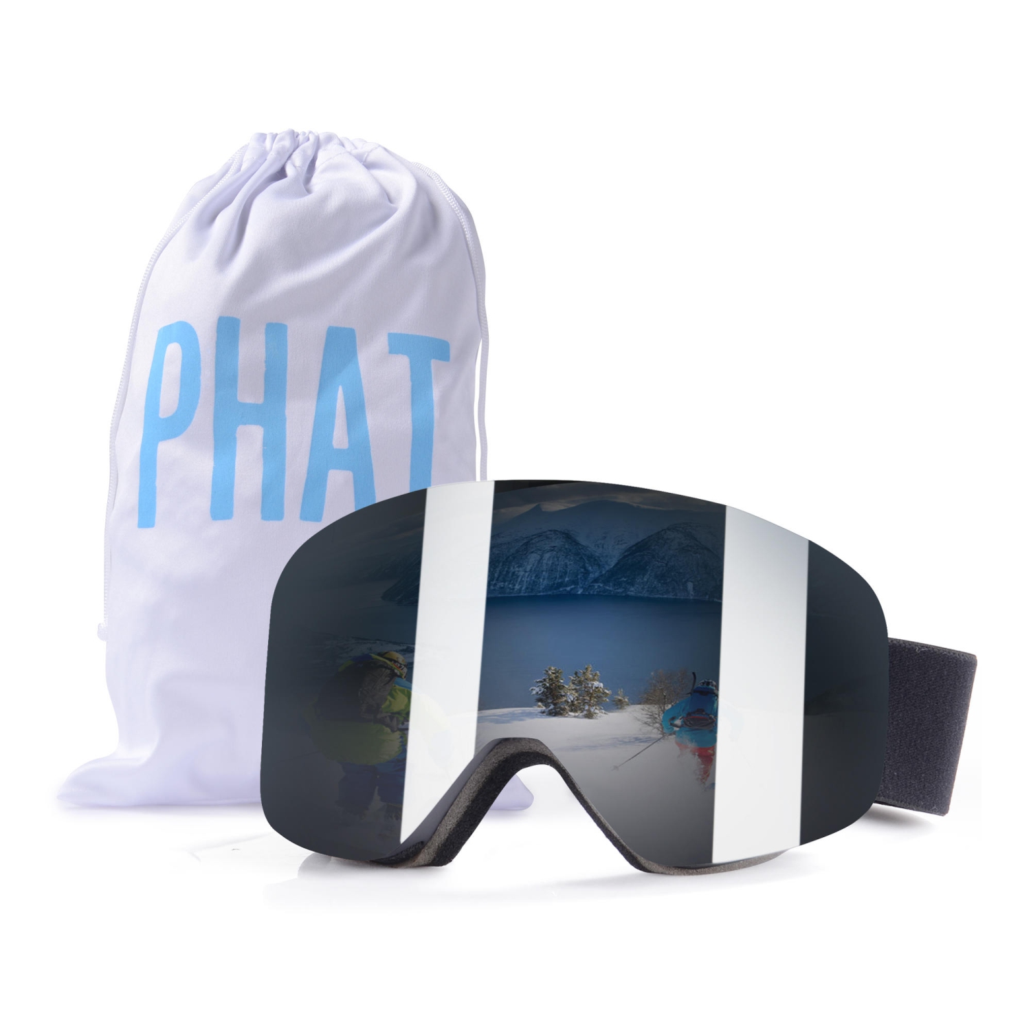 Magnetic Ski Snowboard Goggles for Men, Women & Youth, UV Protection and OTG design, Black Band Frameless Lens, Black Band - 175mm x 100mm