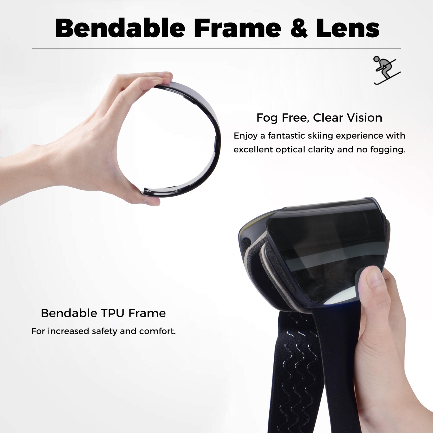 Magnetic Ski Snowboard Goggles for Men, Women & Youth, UV Protection and OTG design, Black Band Frameless Lens, Black Band - 175mm x 100mm