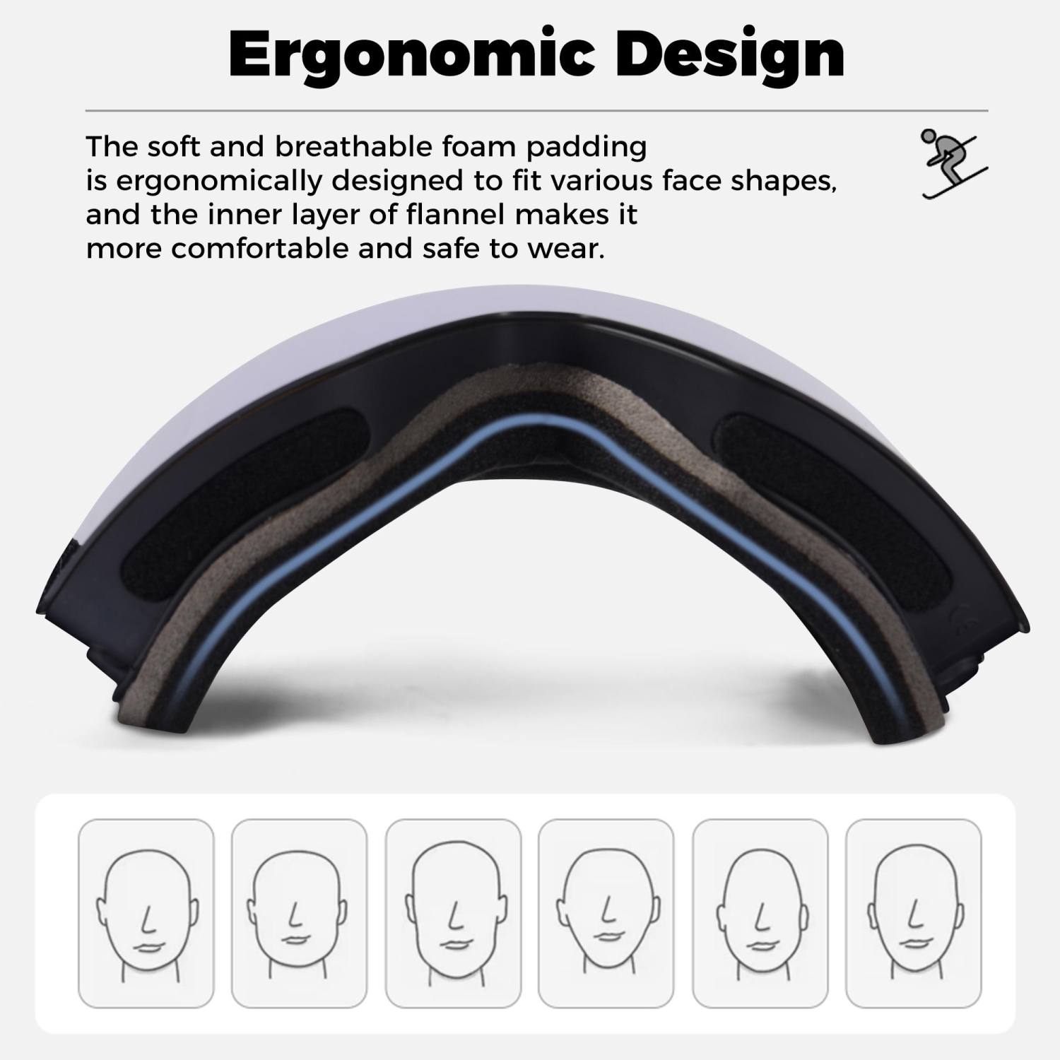 Magnetic Ski Snowboard Goggles for Men, Women & Youth, UV Protection and OTG design, Black Band Frameless Lens, Black Band - 175mm x 100mm