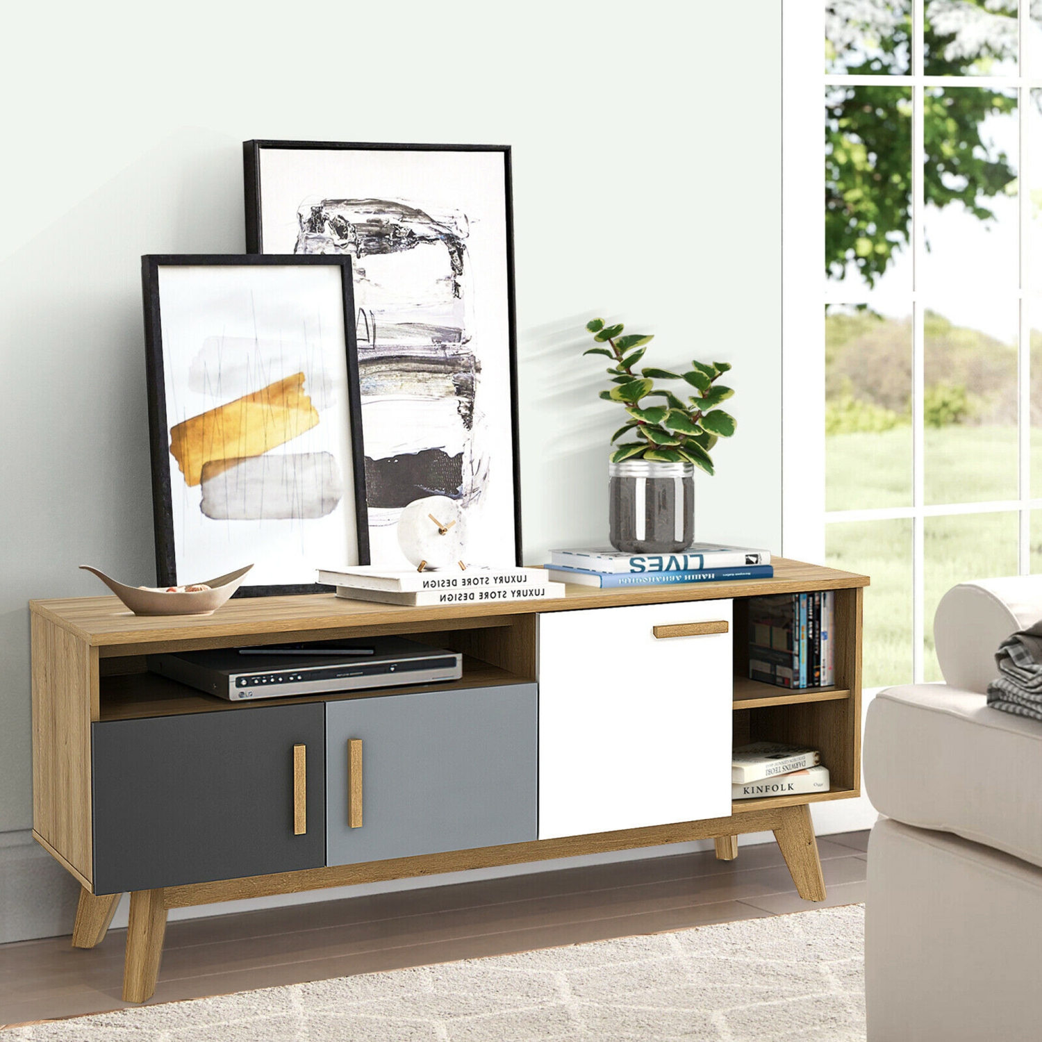 Gymax TV Stand for TVs up to 65'' Entertainment Center Console w/ Adjustable Shelf