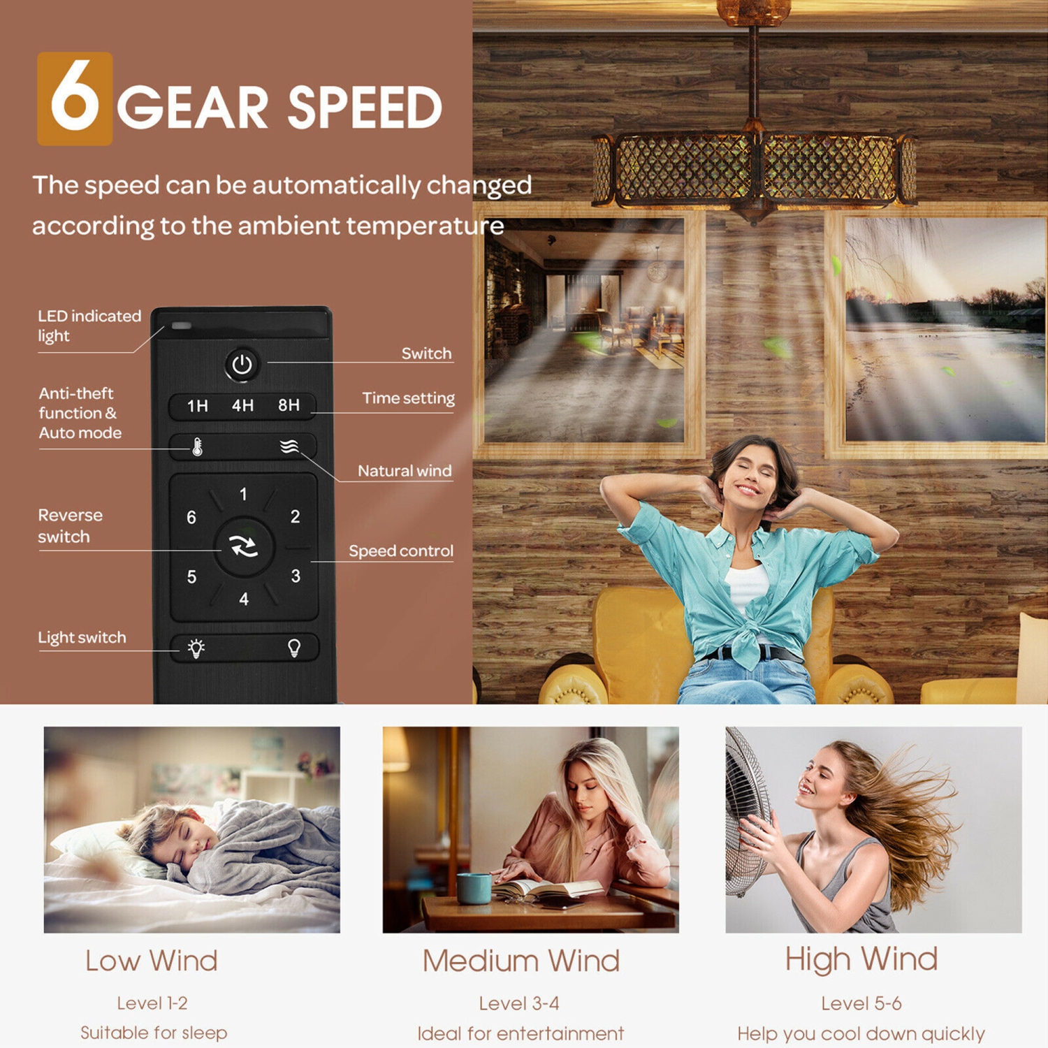 Gymax 30'' Caged Ceiling Fan With Light Crystal Lampshade 6 Light Bases