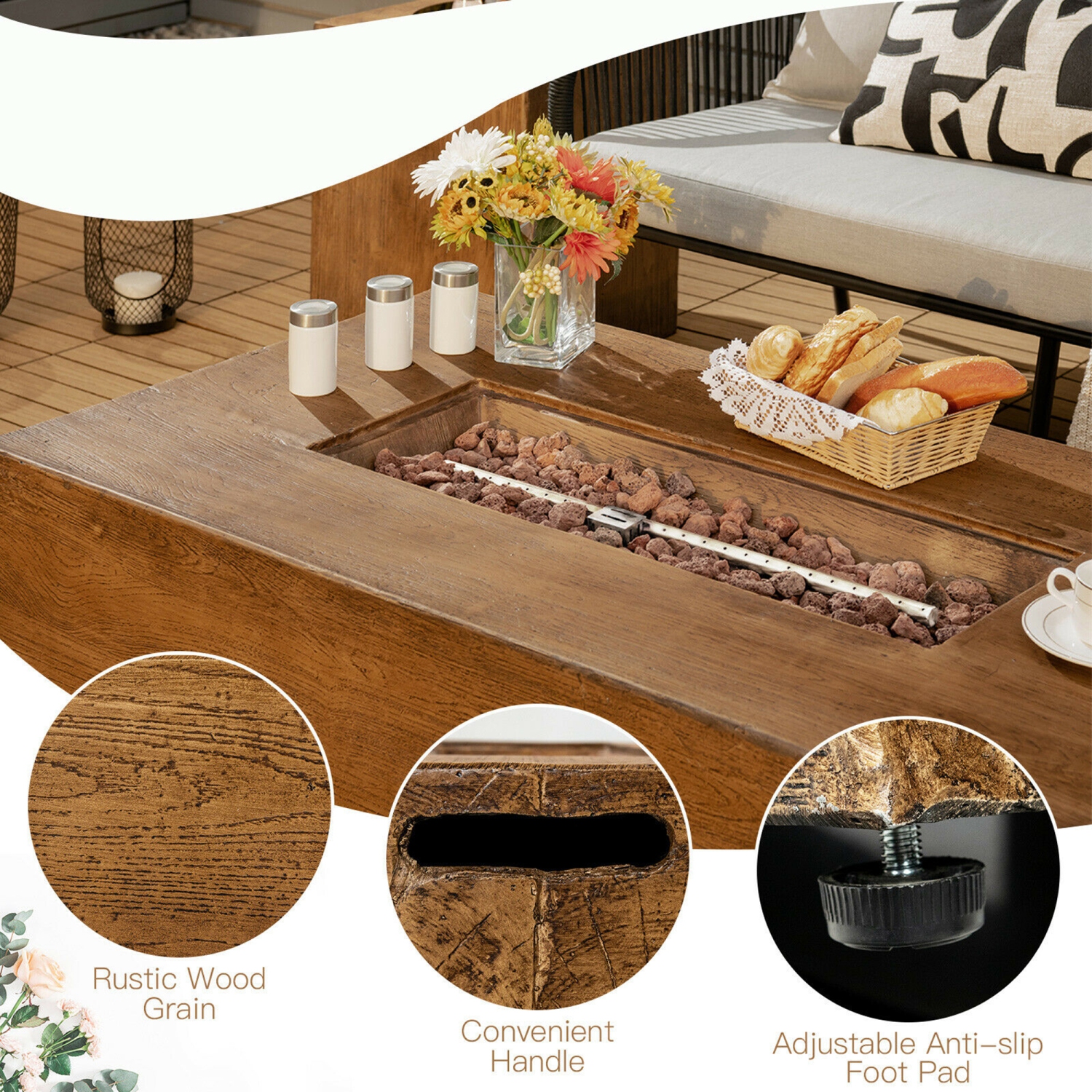 Gymax 48 x27-inch Outdoor Gas Fire Pit Table 50,000 BTU W/ Lava Rocks & Cover