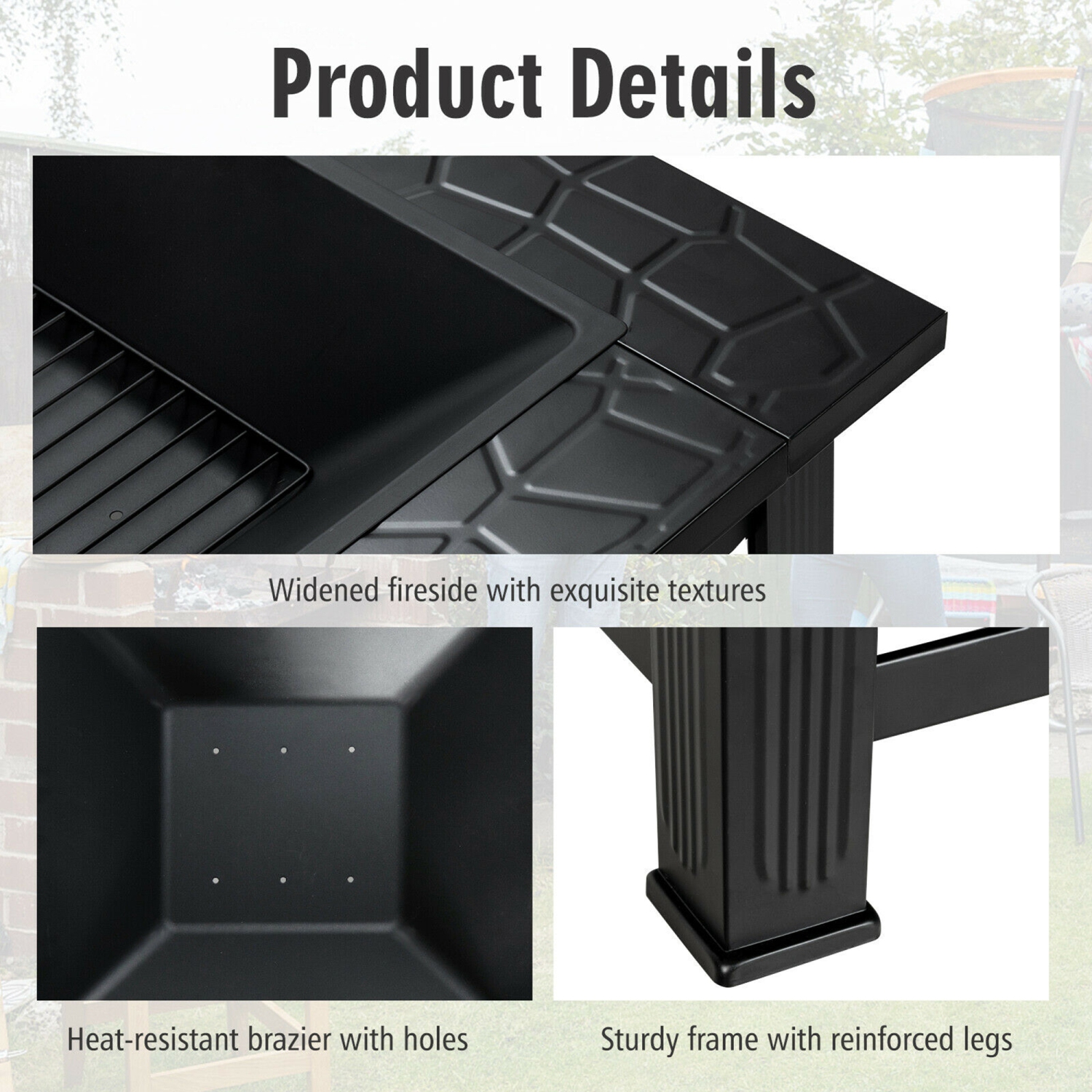 Gymax 32'' 3 in 1 Outdoor Square Fire Pit Table W/ BBQ Grill, Rain Cover for Camping