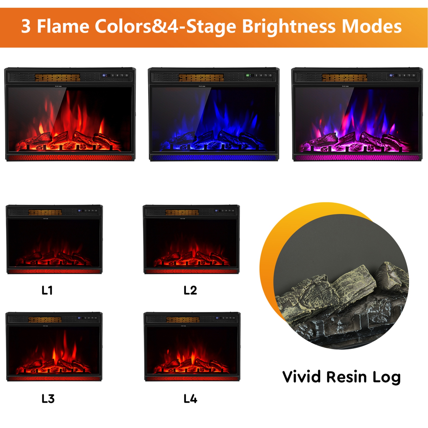 Cheminée électrique encastrable 71cm Gymax