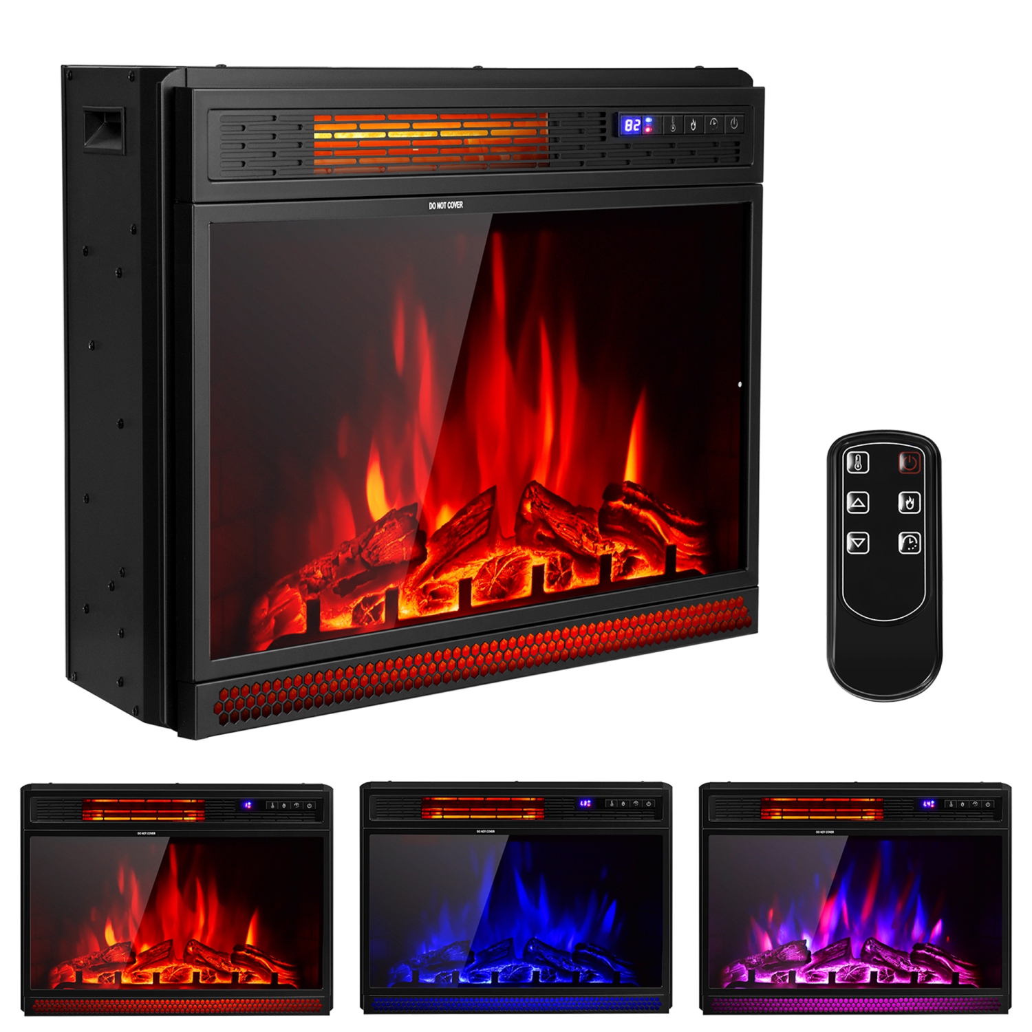 Gymax 25'' Electric Fireplace Recessed 900/1350W Fireplace Heater w/ Remote Control