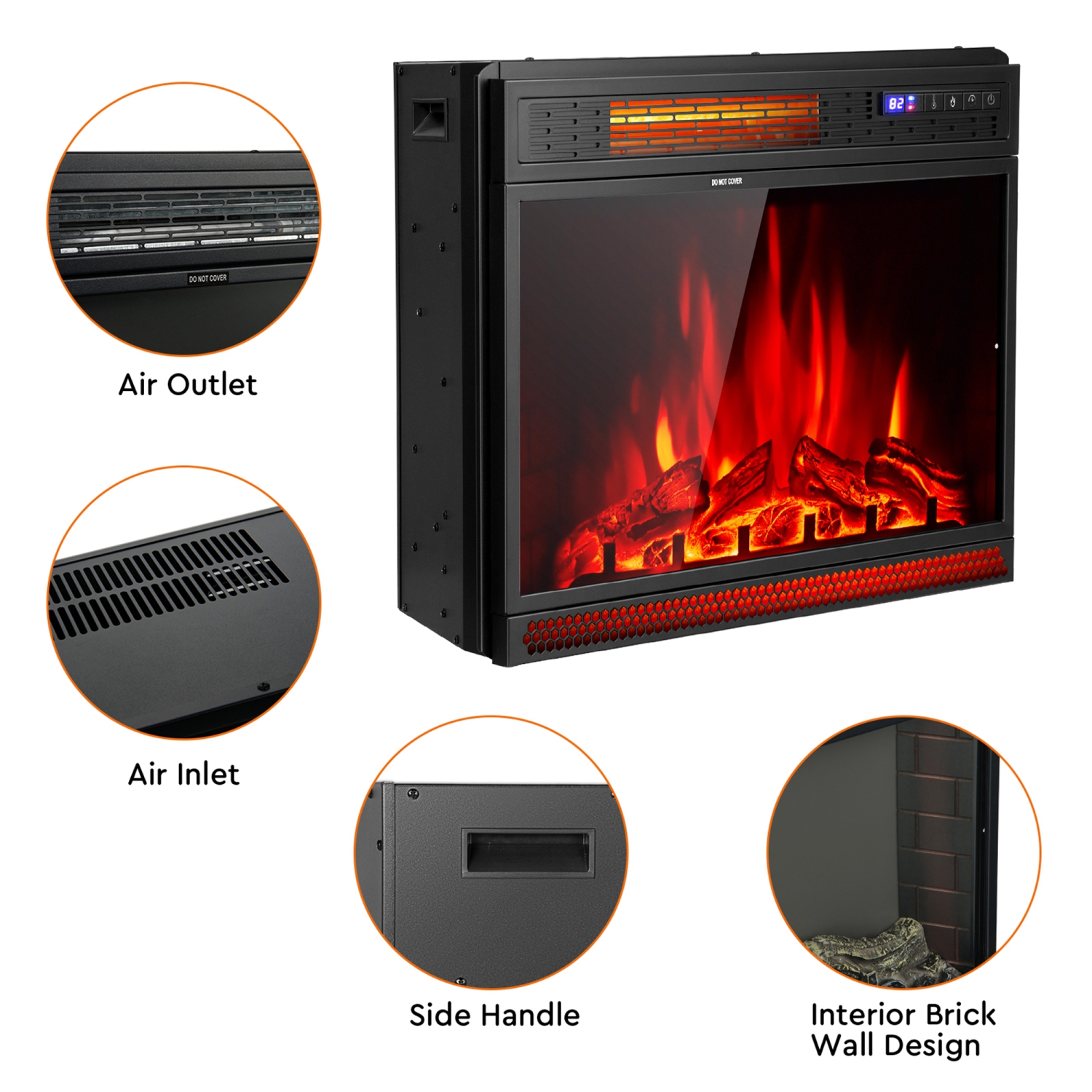 Gymax 25'' Electric Fireplace Recessed 900/1350W Fireplace Heater w/ Remote Control