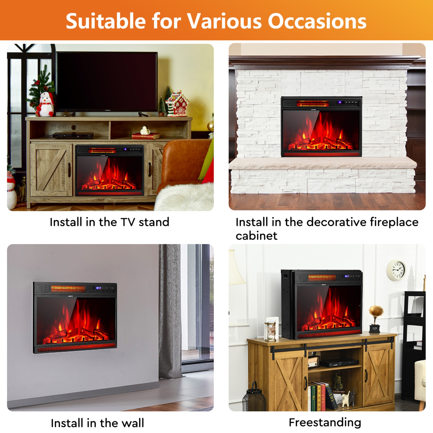 Gymax 25'' Electric Fireplace Recessed 900/1350W Fireplace Heater w/ Remote Control