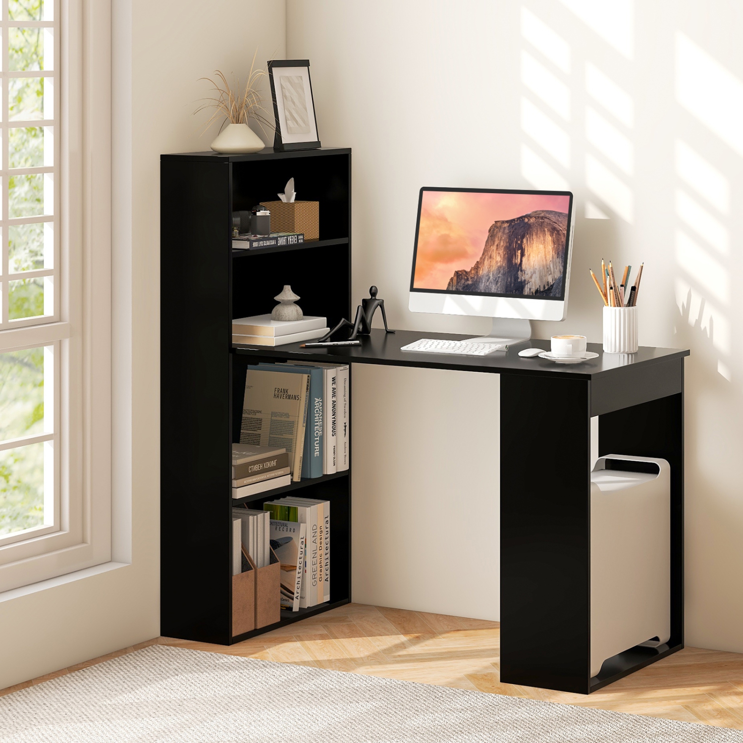 Costway Computer Desk Writing Workstation Office w/6-Tier Storage Shelves