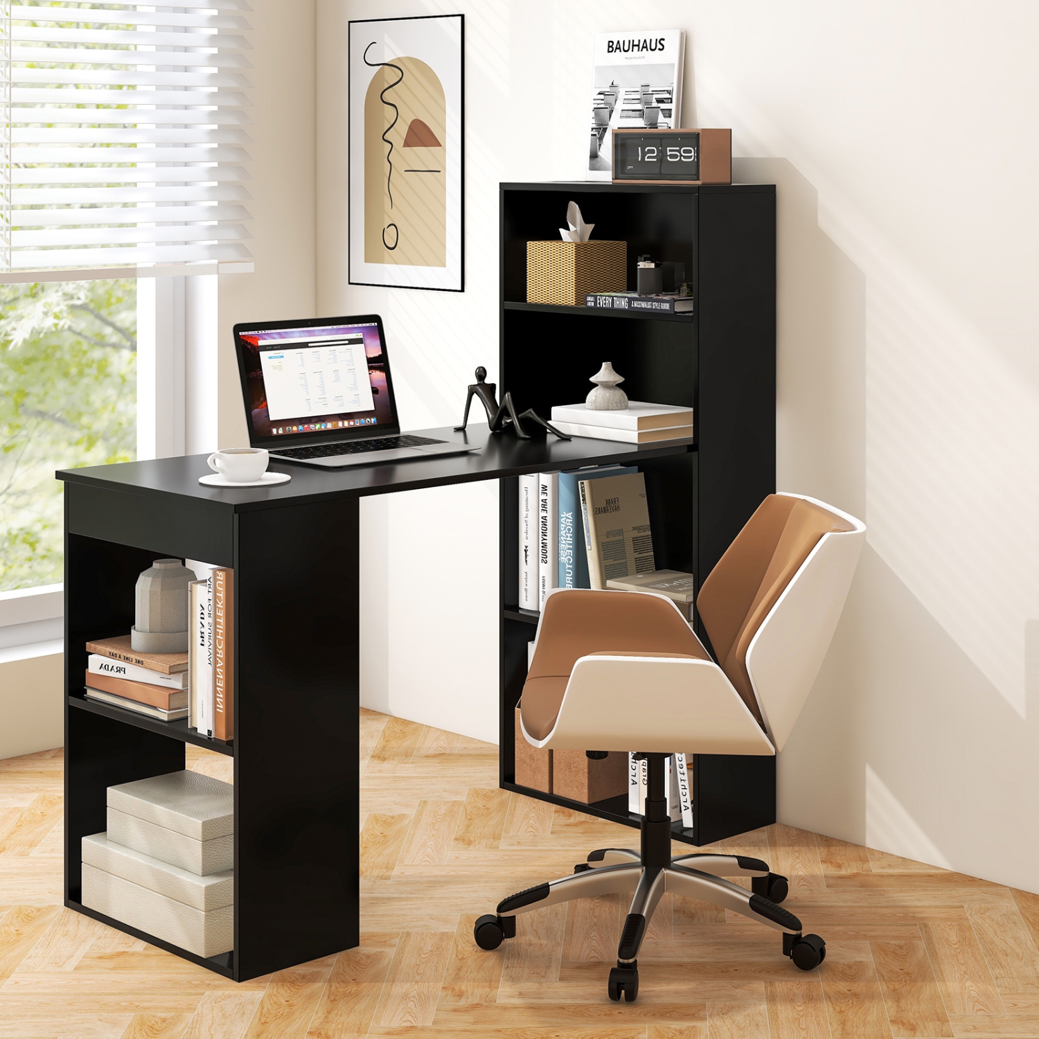 Costway Computer Desk Writing Workstation Office w/6-Tier Storage Shelves