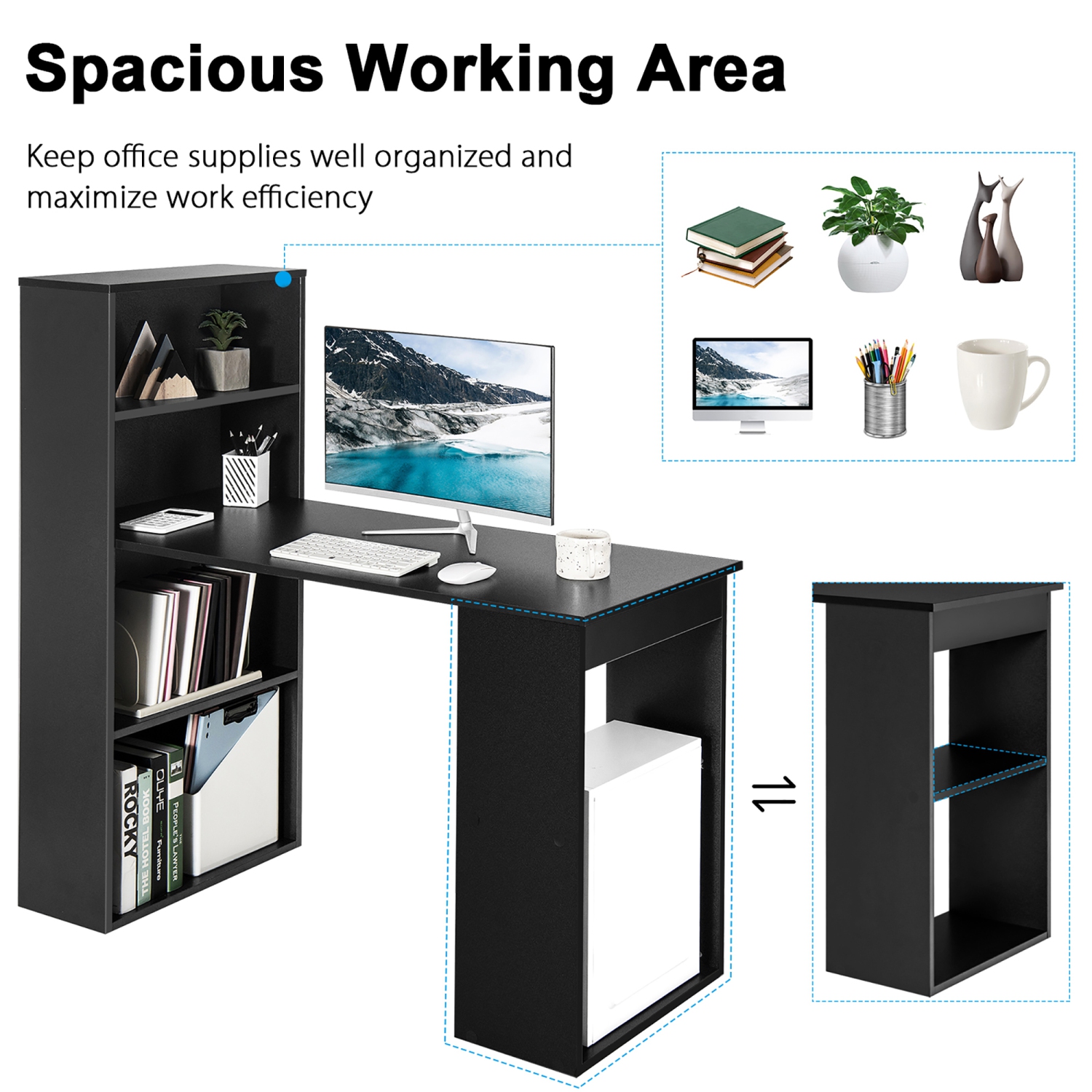 Costway Computer Desk Writing Workstation Office w/6-Tier Storage Shelves
