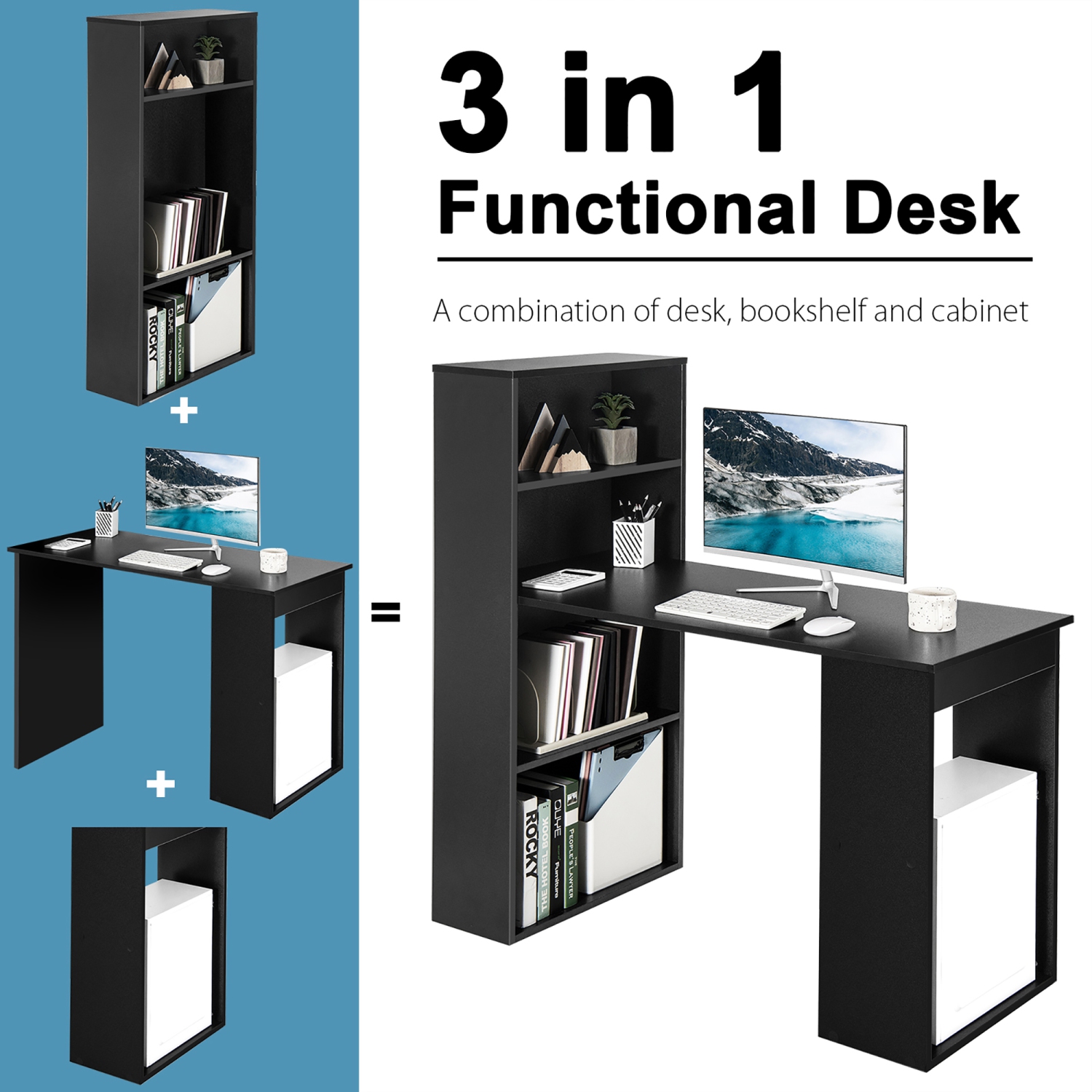 Costway Computer Desk Writing Workstation Office w/6-Tier Storage Shelves