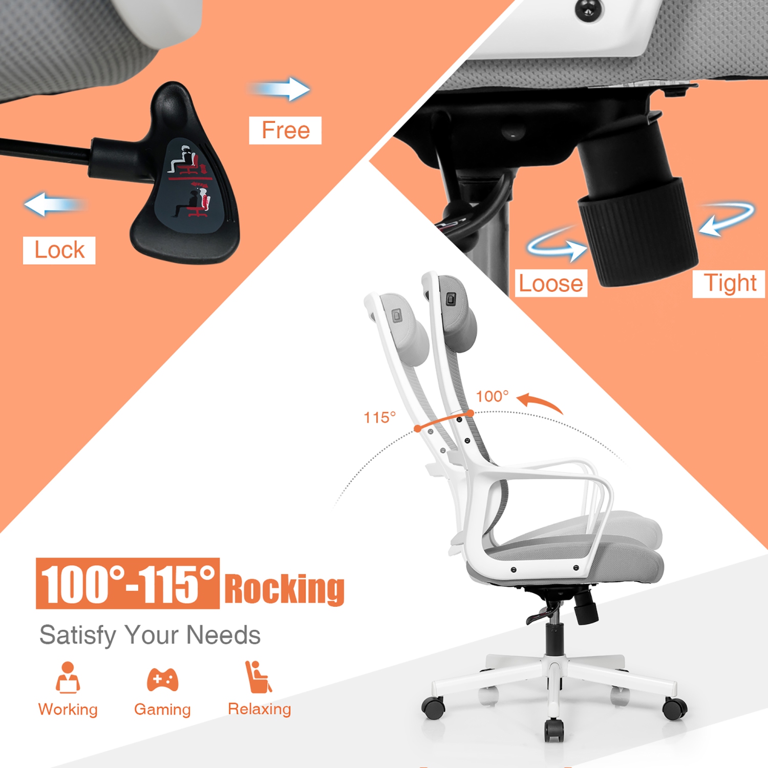 Costway Adjustable Mesh Office Task Chair Heating Lumbar Support Headrest