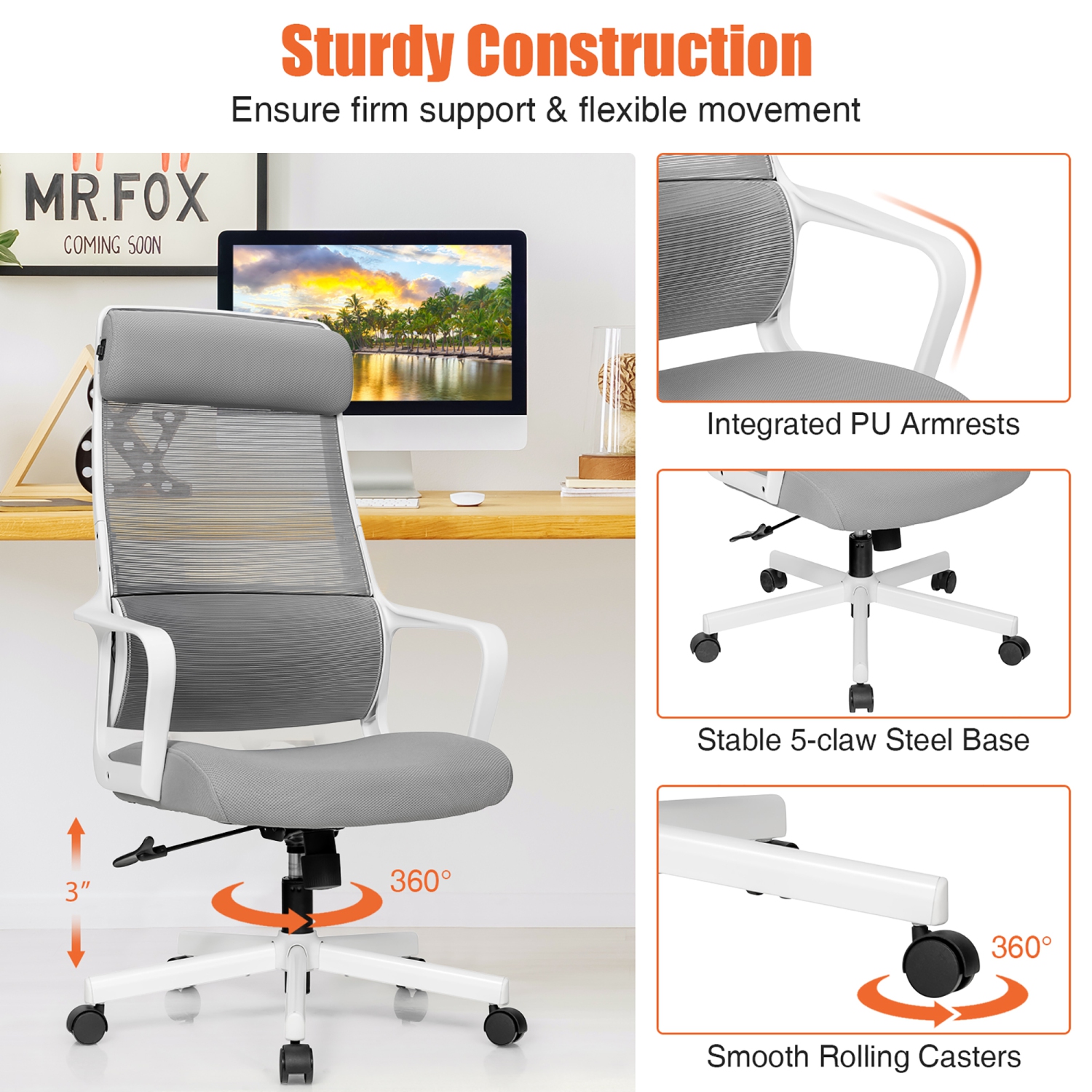 Costway Adjustable Mesh Office Task Chair Heating Lumbar Support Headrest