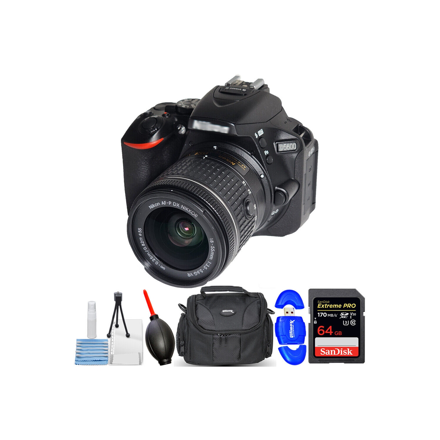Nikon D5600 24.2MP Camera with 18-55mm Lens 1576 - Essential 64GB Bundle