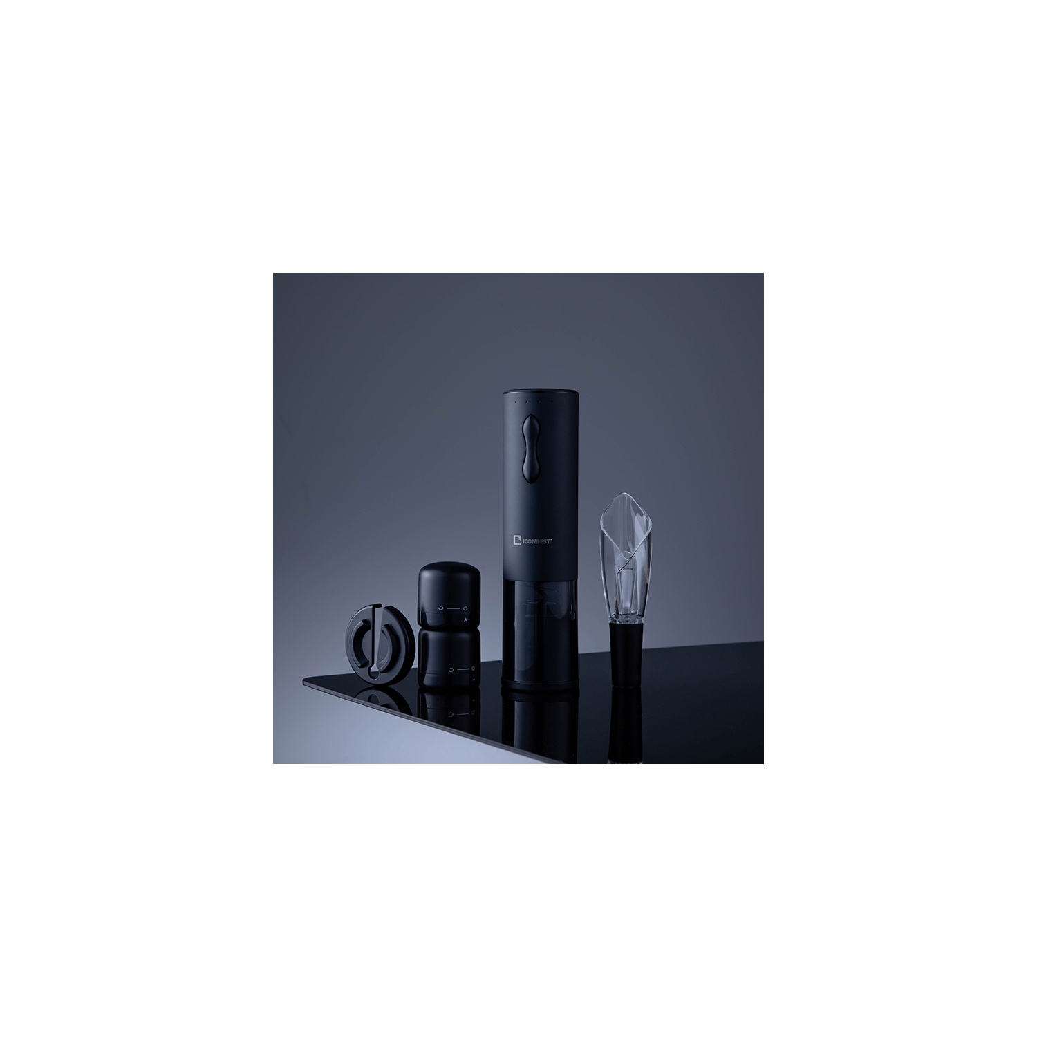 Icon Best Coal Black Rechargeable Cordless Wine Opener set