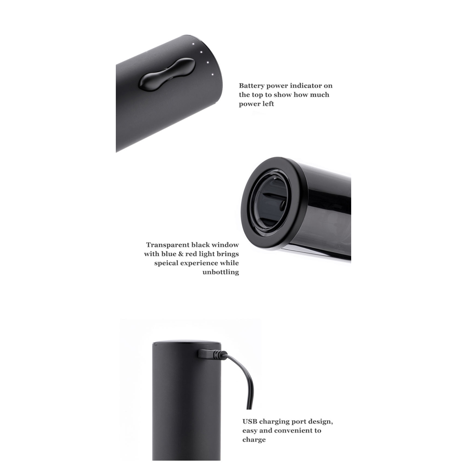 Icon Best Coal Black Rechargeable Cordless Wine Opener set