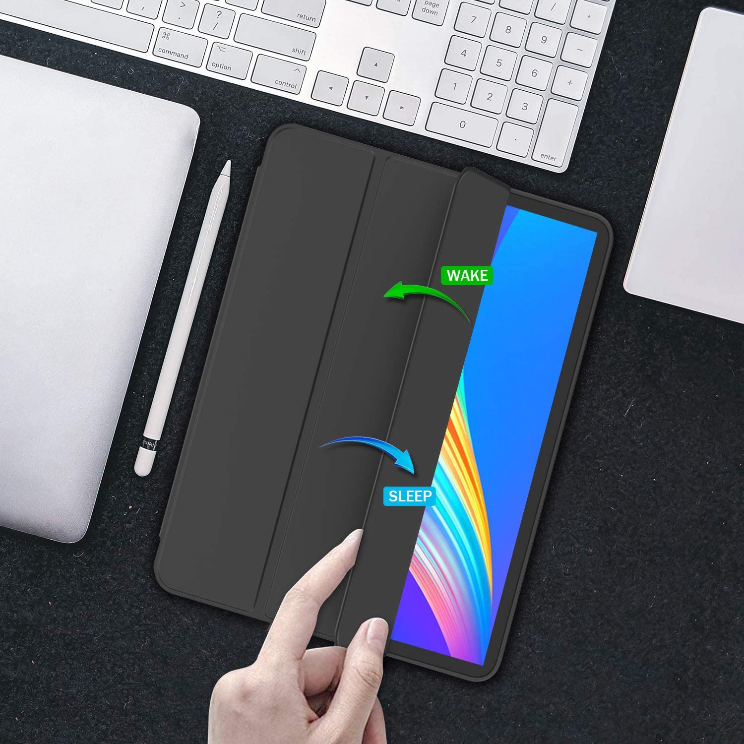 [CSmart] Étui magnétique mince Smart Cover avec support à crayons pour iPad Pro de 12,9 po de 3rd 4th 5th 6th génération, noir