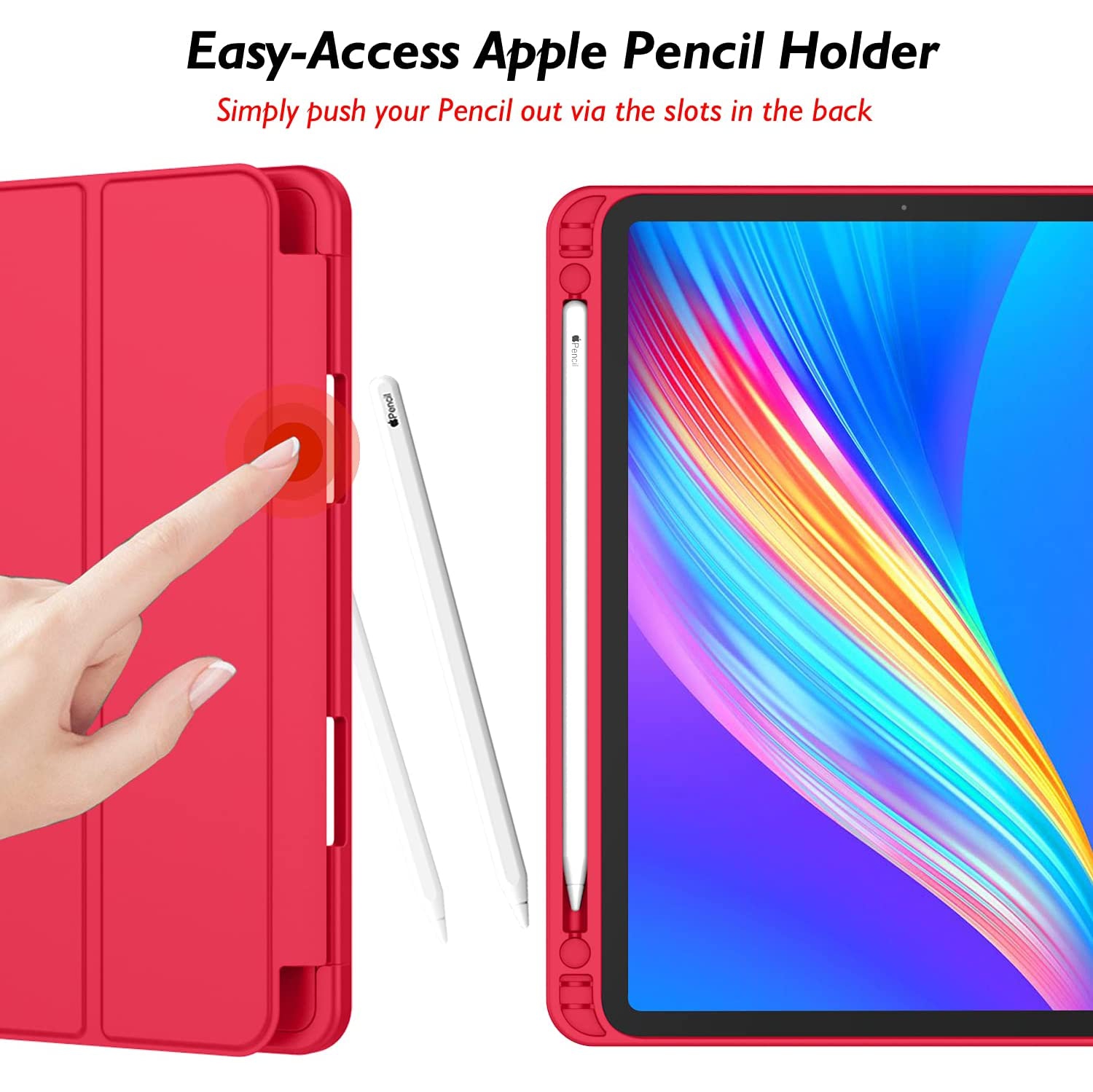 [CSmart] Étui magnétique mince Smart Cover avec support à crayons pour iPad Pro de 12,9 po de 3rd 4th 5th 6th génération, rouge