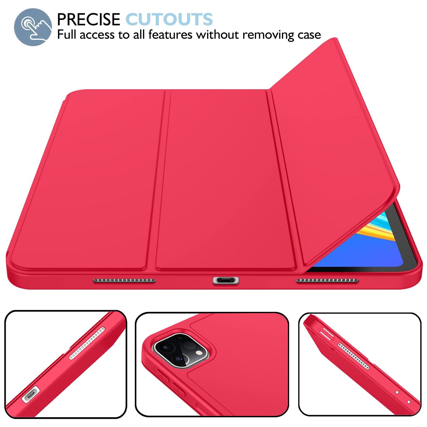 [CSmart] Étui magnétique mince Smart Cover avec support à crayons pour iPad Pro de 12,9 po de 3rd 4th 5th 6th génération, rouge