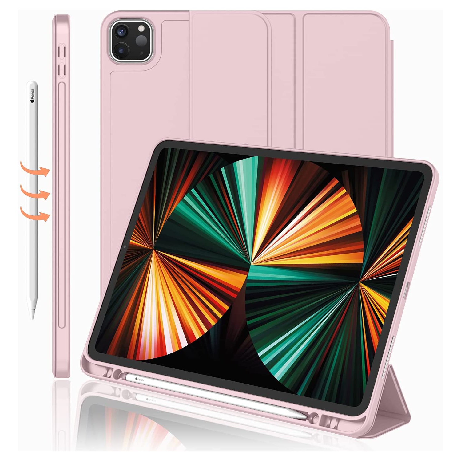 【CSmart】 Slim Magnetic Smart Cover Stand Case & Pencil Holder for iPad Pro 12.9" 3rd 4th 5th 6th Gen., Rose Gold