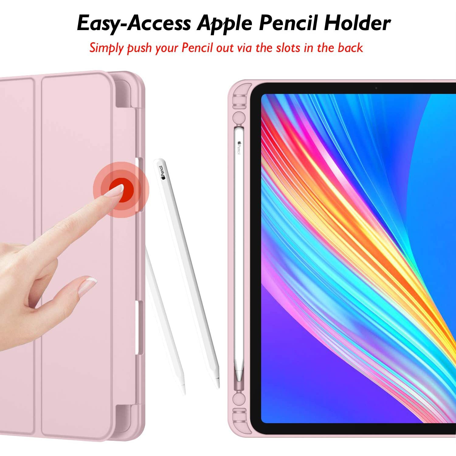【CSmart】 Slim Magnetic Smart Cover Stand Case & Pencil Holder for iPad Pro 12.9" 3rd 4th 5th 6th Gen., Rose Gold