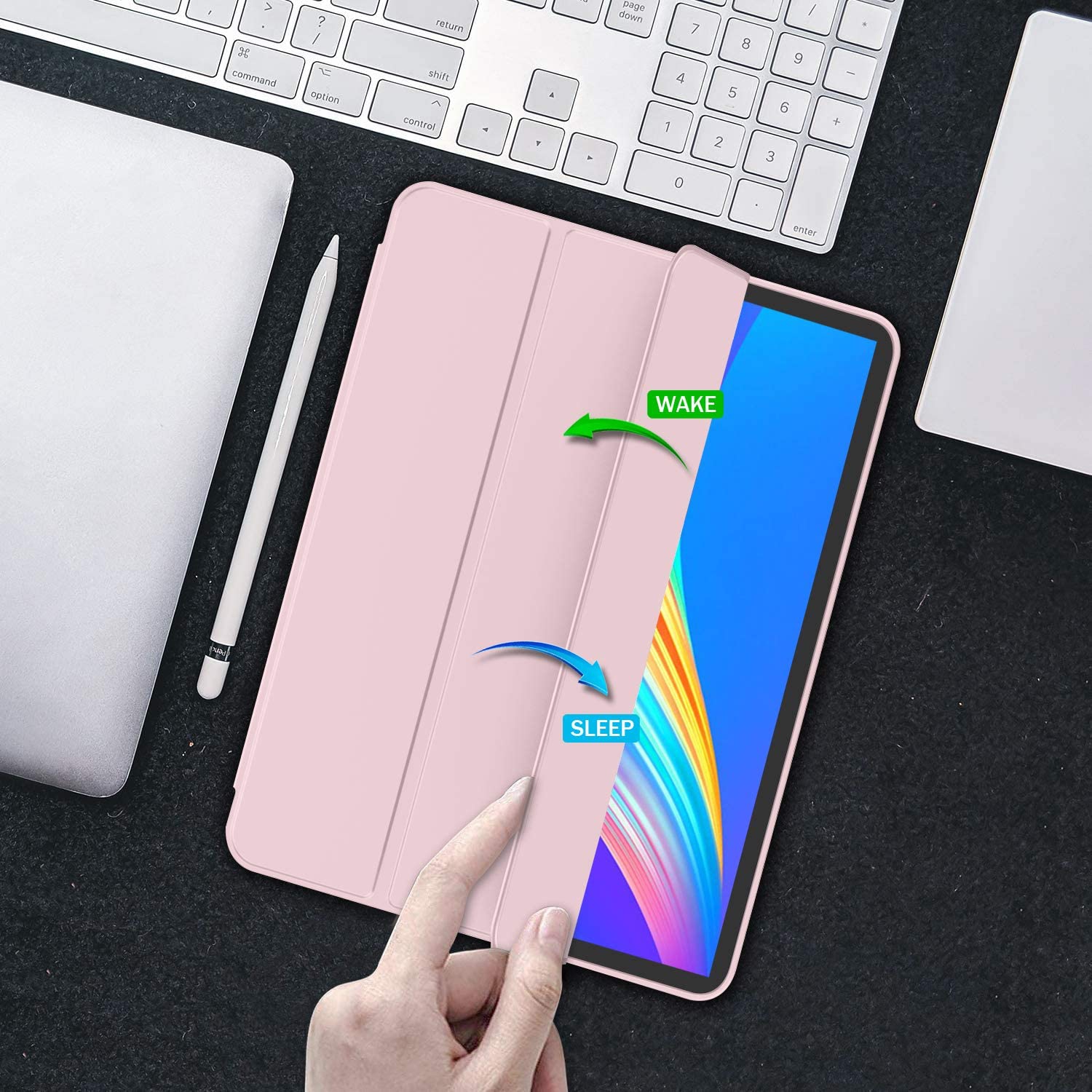 【CSmart】 Slim Magnetic Smart Cover Stand Case & Pencil Holder for iPad Pro 12.9" 3rd 4th 5th 6th Gen., Rose Gold