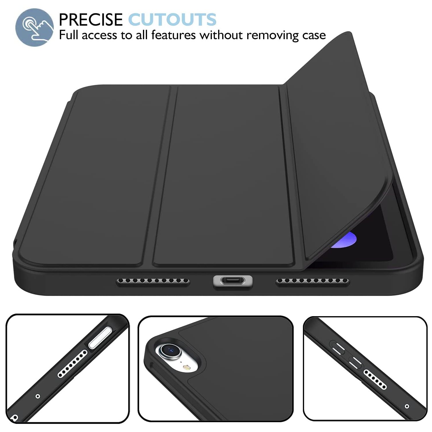 [CS] Slim Magnetic Smart Cover Stand Case & Pencil Holder for iPad Mini 6 7 6th 7th Gen., Black