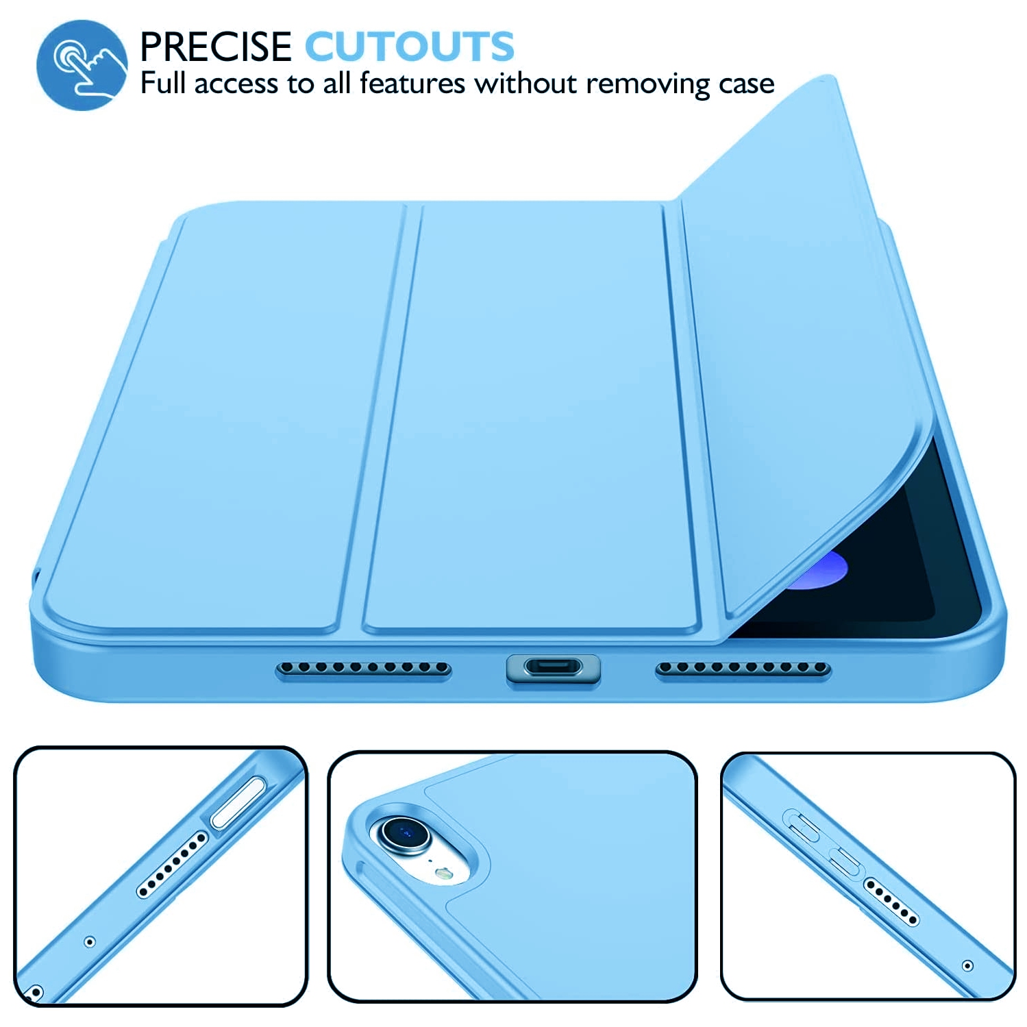[CS] Slim Magnetic Smart Cover Stand Case & Pencil Holder for iPad Mini 6 7 6th 7th Gen., Blue