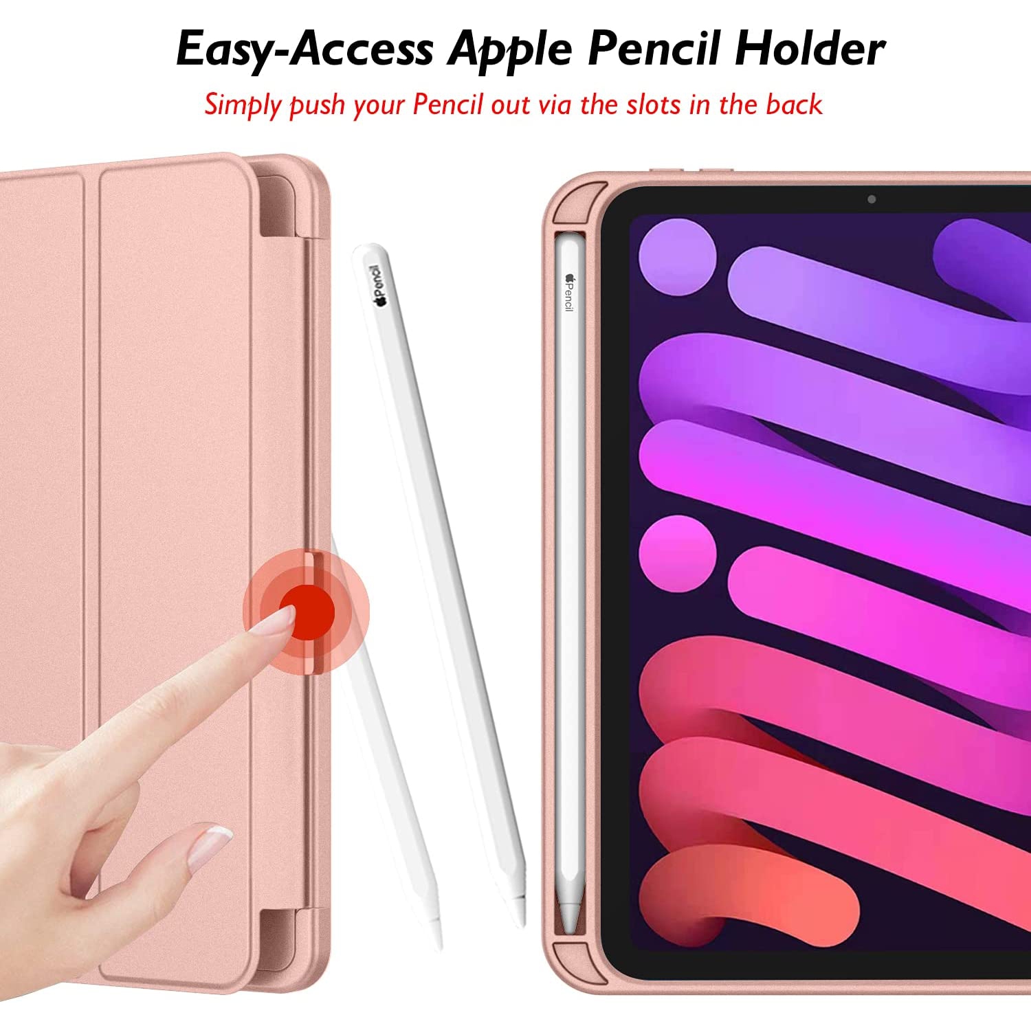 [CS] Étui-support magnétique mince avec support et porte-stylet pour iPad mini 6 7 6ᵉ 7ᵉ gén., rose doré