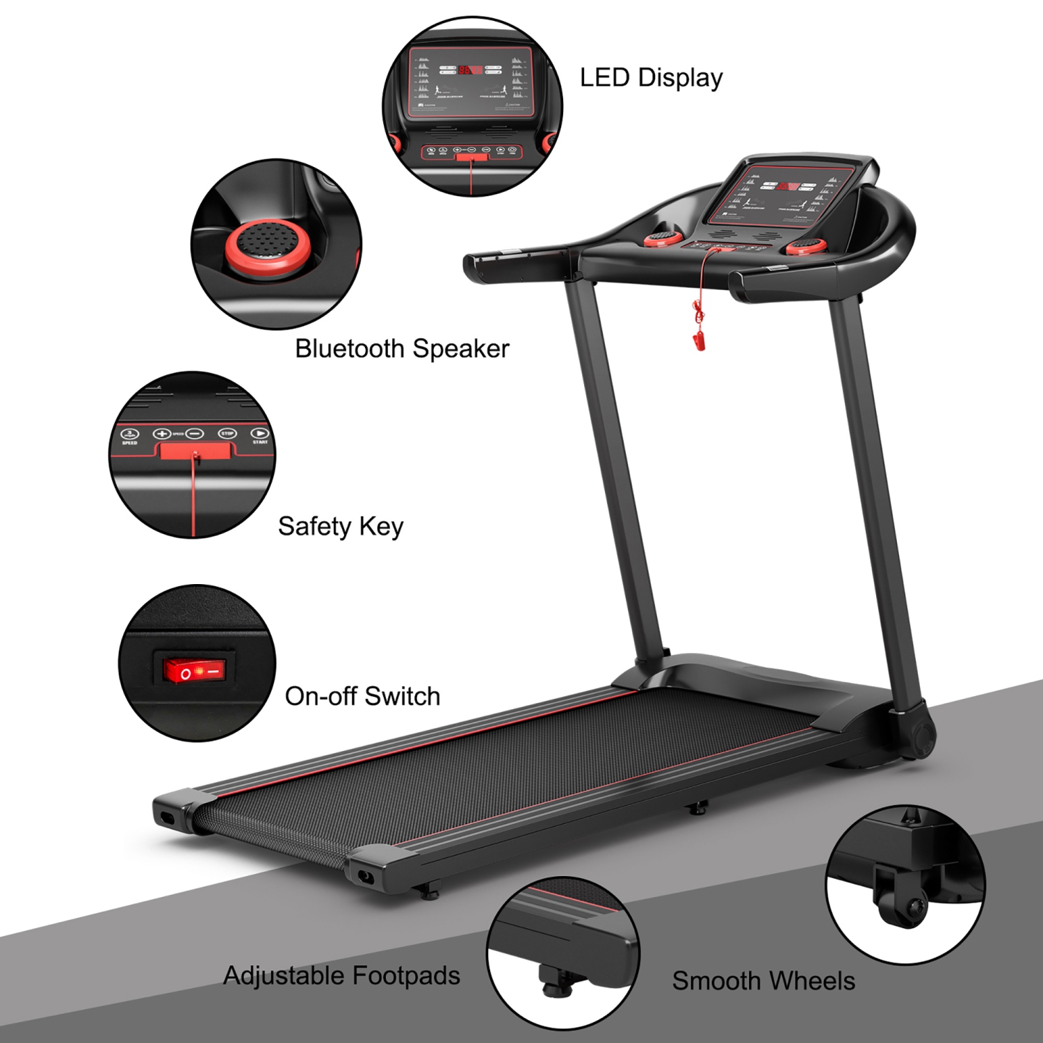Machine de Course Électrique de Marque Superfit de 2,28 CV Tapis de Course Avec Haut-parleur Bluetooth Contrôle Via Une Application