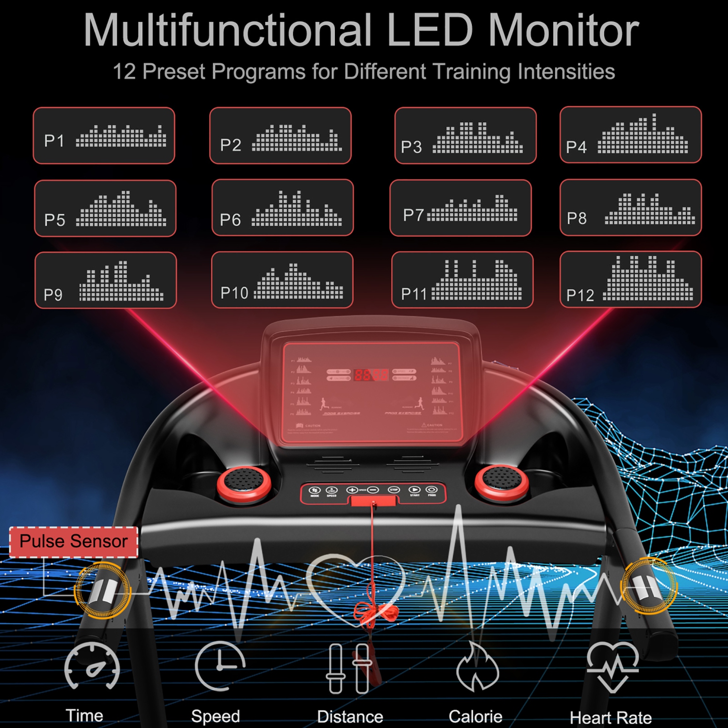 Machine de Course Électrique de Marque Superfit de 2,28 CV Tapis de Course Avec Haut-parleur Bluetooth Contrôle Via Une Application